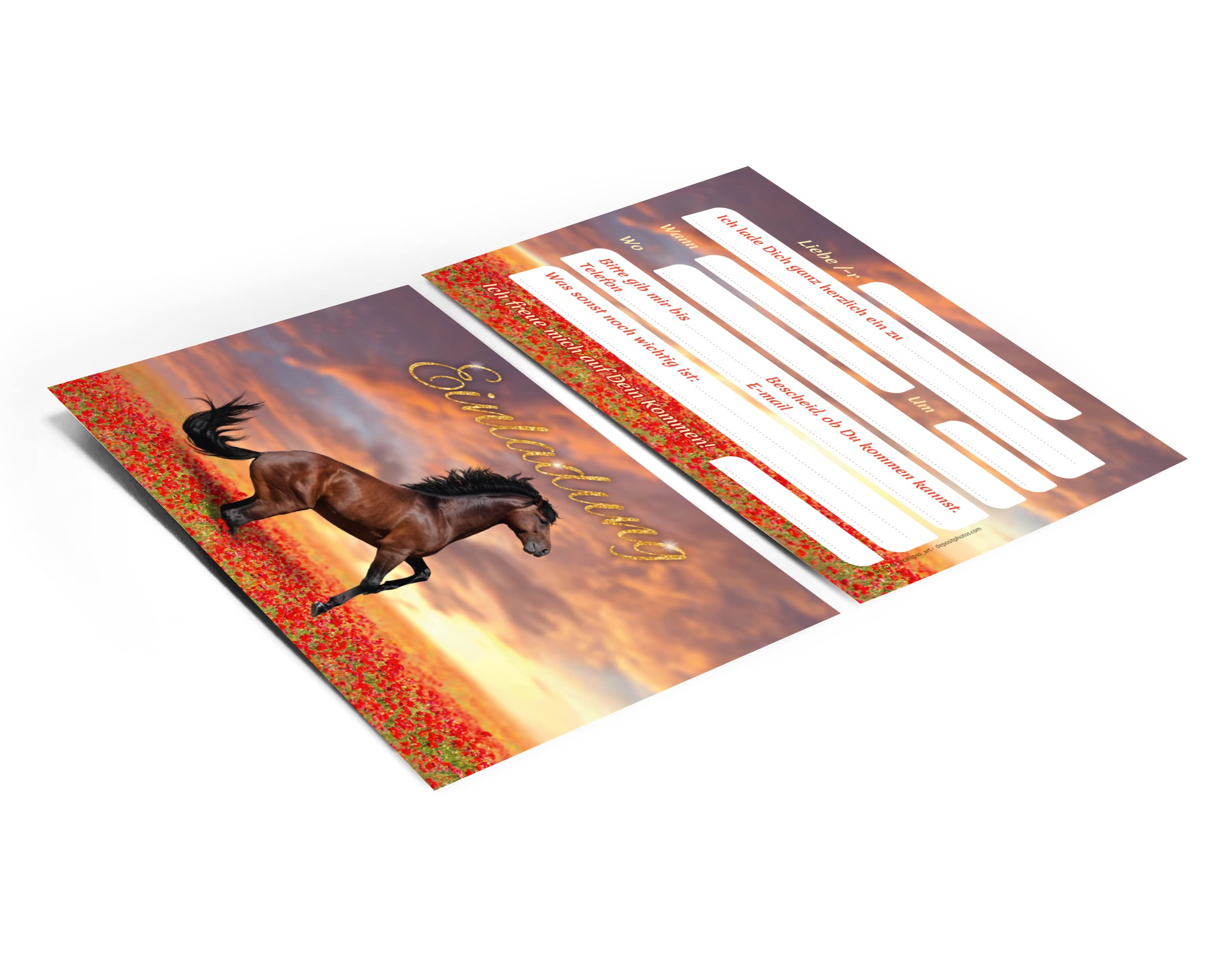 12 Inviti Di Compleanno Per Bambine Con Tema Cavallo E Prato | Biglietti A6 In Cartoncino 300g Con UV | Fai Da Te Compila E Invita | Ideali Per Feste A Tema
