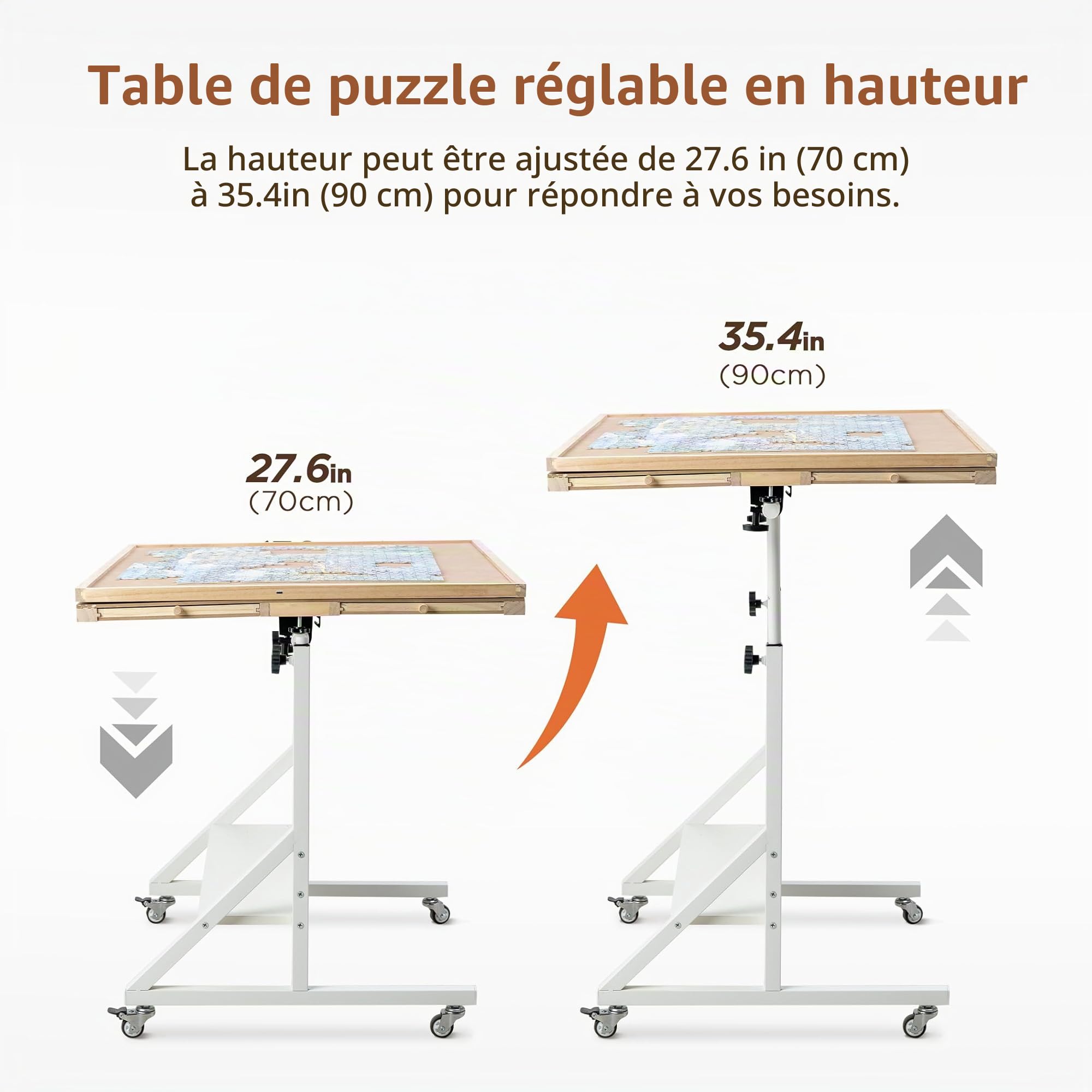 Becko US - Table de puzzle inclinable et rotative de 1500 pièces avec tiroirs et couvercle, plateau de puzzle pliable et portable avec inclinaison et ajustements de hauteur, facile à déplacer, pour