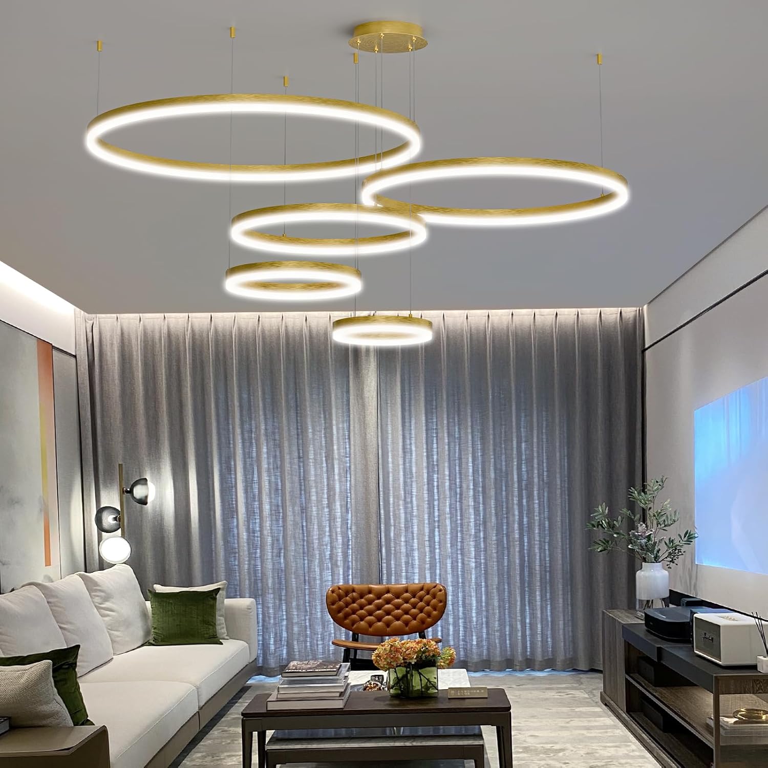 Modern Ceiling Chandelier Light, with Remote Control Dimmable 3 Color Mode & Brightness Ceiling Lamp, Anti-Flicker Dining Light Fixture for Kitchen, Dining Room(Gold)