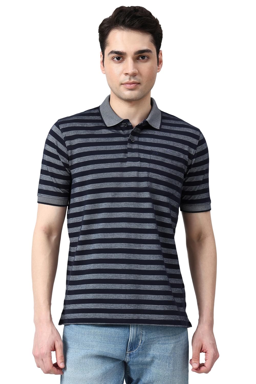 peter england Men's Cotton-Polyester Blend Striped Polo T-Shirt | Casual Wear | Durable & Trendy-picture-35