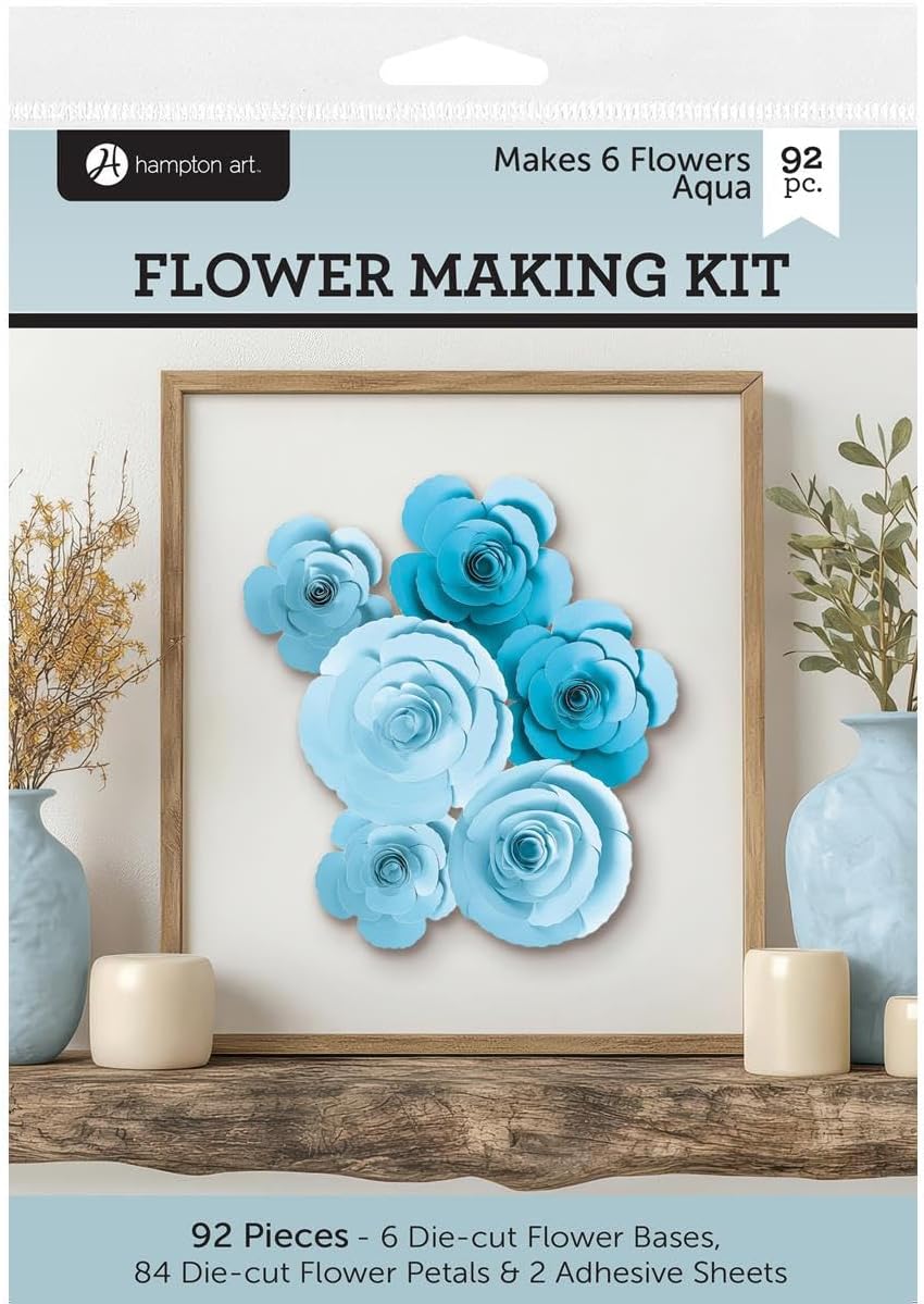 Hampton Art Flower Making Kit, Aqua, Paper Flower Kit, Making Bouquet Craft Paper Kits for Adults, Craft Kit