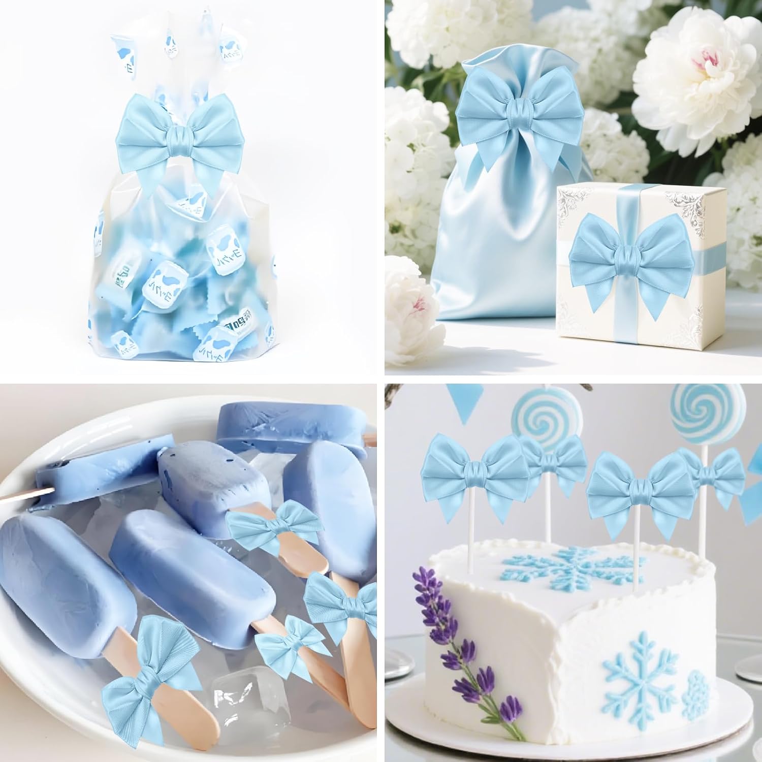 Baby Blue Twist Tie Bows for Treat Bags, 30 Pack 3.5 Inch Premade Satin Ribbon Bows for Gift Wrapping Crafts Party Decoration Wedding Favors Bridal Shower Christmas Tree Decor Cake Pops Candy - Image 5