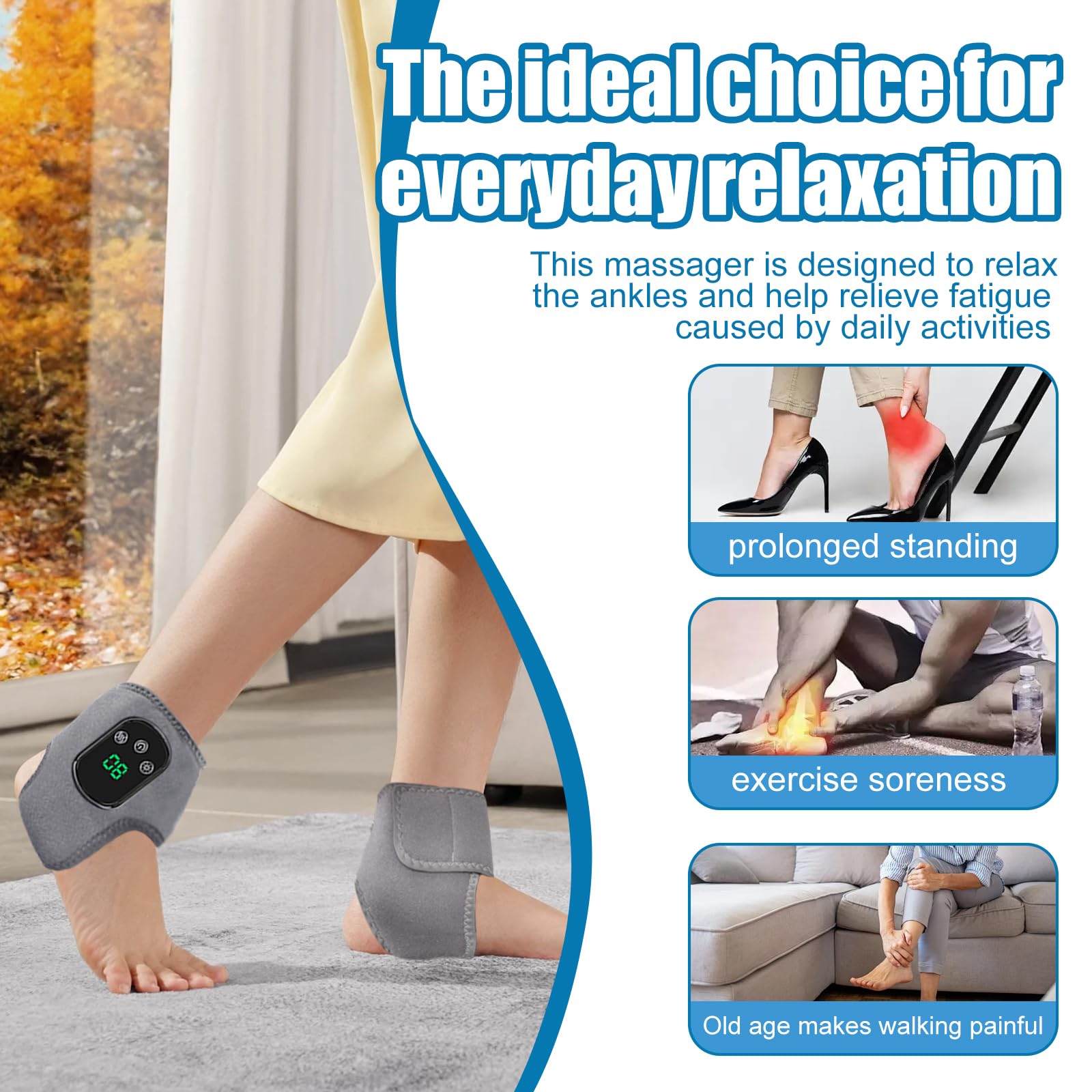 Foot Massager, Wireless 3-in-1 Foot Revive Massager with 3 Vibration Modes & 5 Heat Levels, Portable Heated Ankle Wrap for Both Father and Mother (2pcs) — view 6