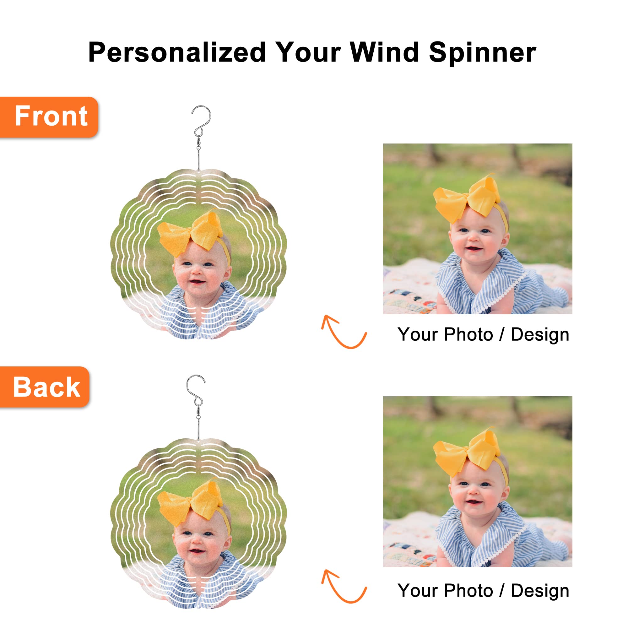 Personalized Photo 3D Metal Wind Spinner Customized Double Sided Picture Sublimation Wind Spinners Hanging Ornament Wind Spinners for Indoor&Outdoor Round-Shape