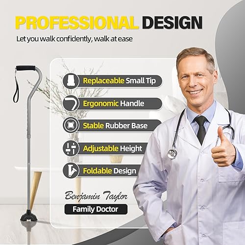 Vista 17 de BeneCane Bastón ajustable con mango acolchado suave compensado para hombres y mujeres, base de estabilidad extra ligera, cómoda, ayuda de movilidad