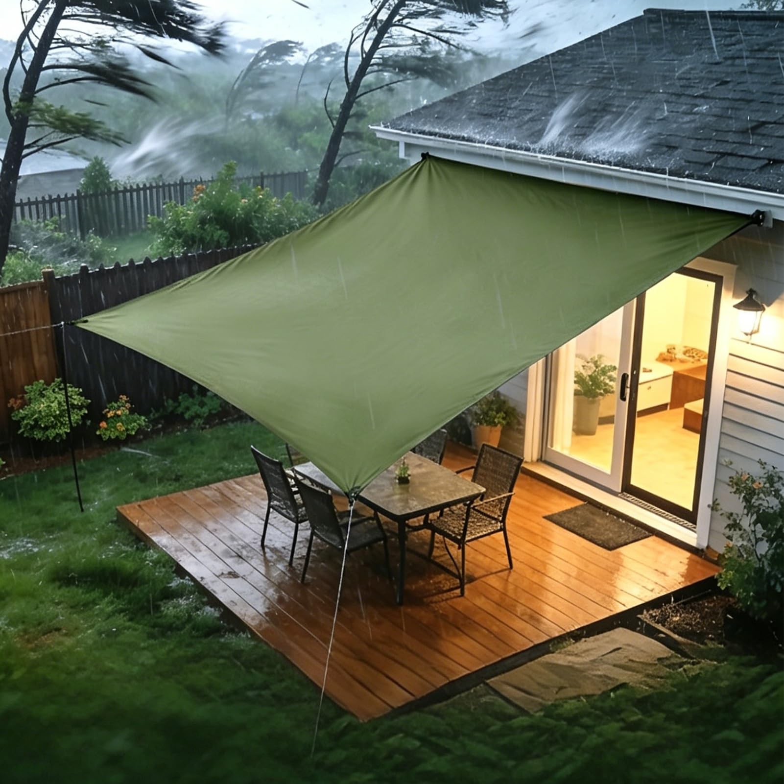 Zielona plandeka płócienna do cienia patio 1,2x1,5 m 2x3 m 3x4 m 6x8 m Wytrzymała wodoodporna plandeka do wilgotnych klimatów, dach, basen, kemping, namiot, pokrycie podłogowe(2x2m)