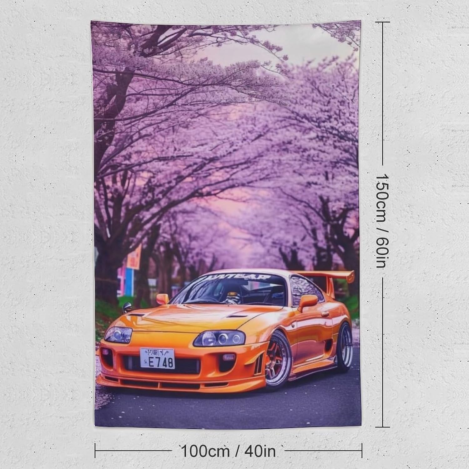 FeoYoed Tapestry Wall Hanging Aesthetic Decoration For Bedroom Living Room Wall Art Tapestries Orange Jdm Car Sup Mk4 Cherry Blossoms 40"x60"