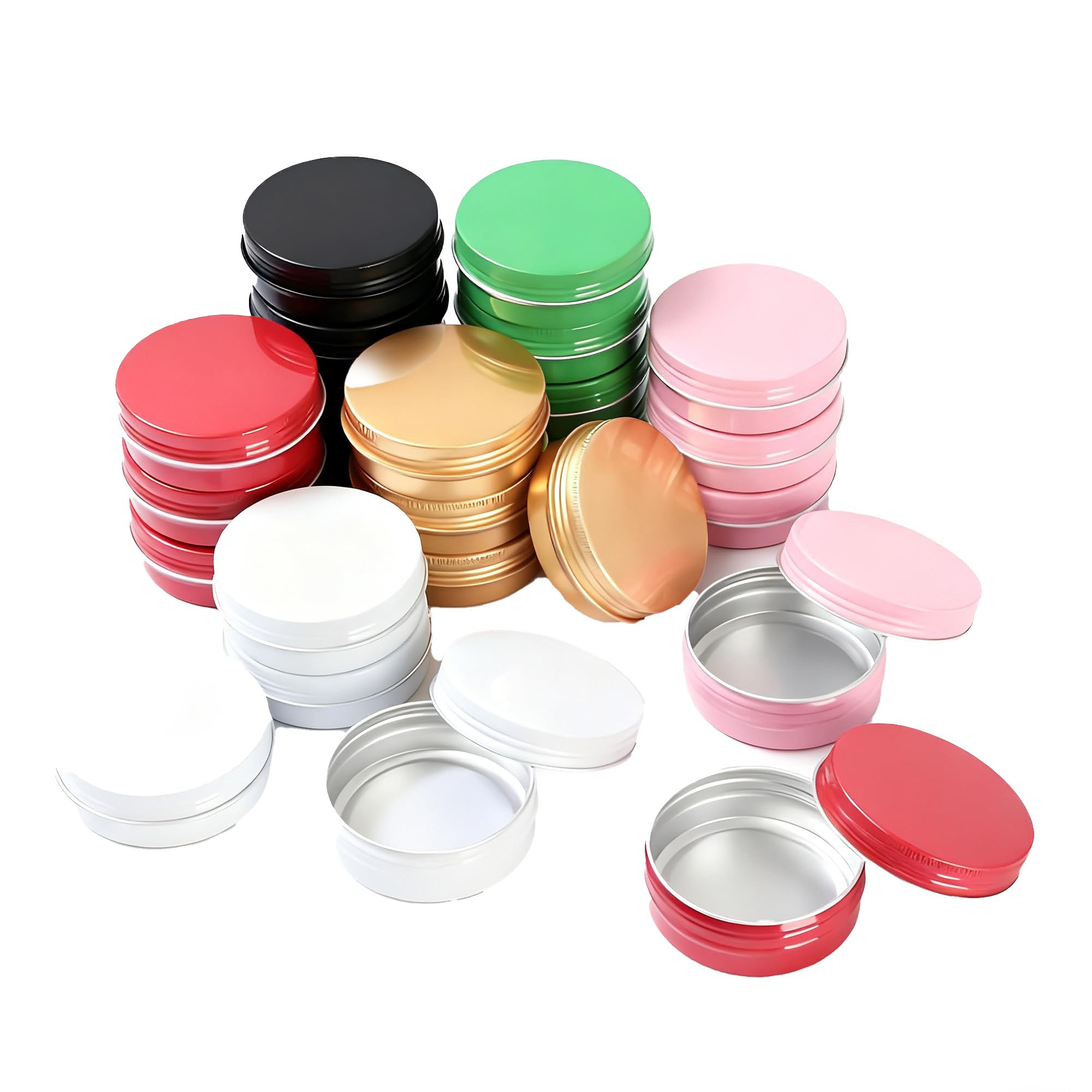 LJY 24 Pieces Multi-Colored Round Aluminum Cans Screw Lid Metal Tins Jars Empty Slip Slide Containers (2 oz)