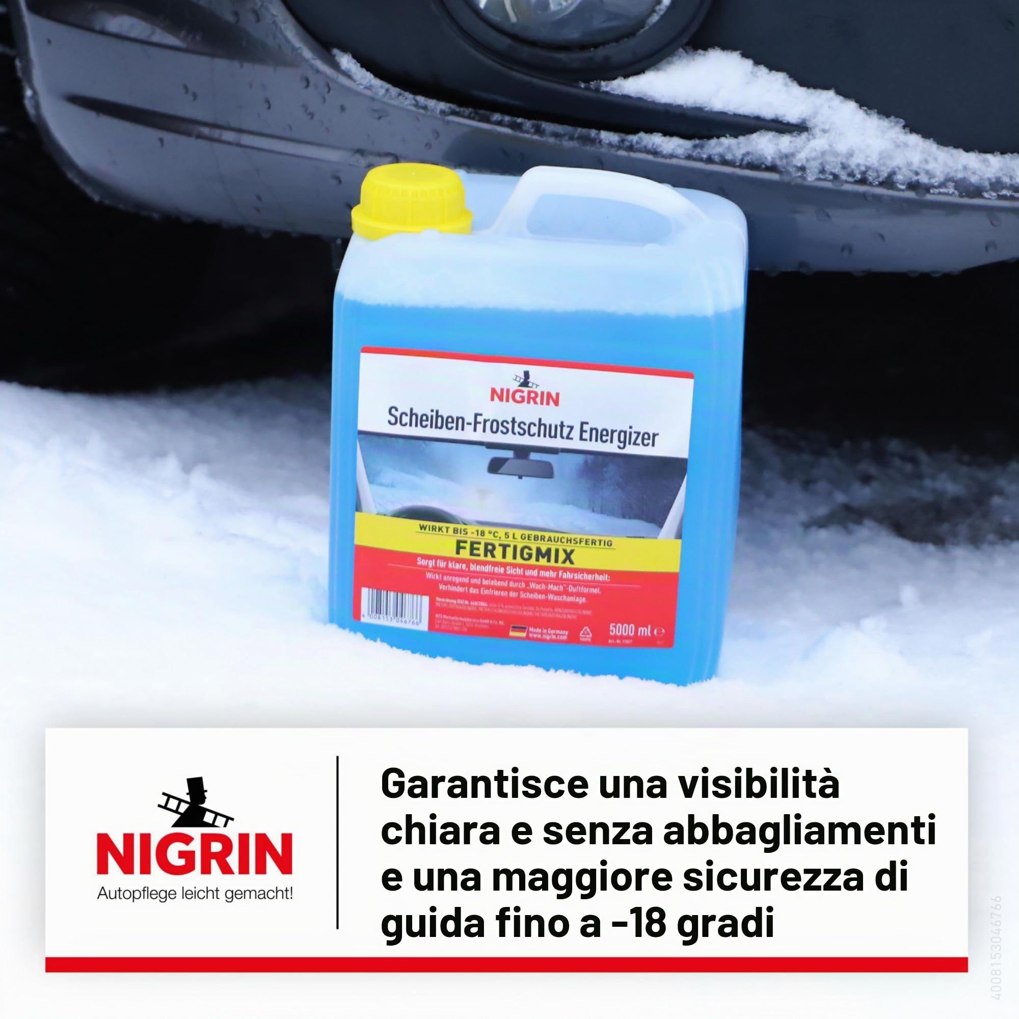 NIGRIN Liquido Antigelo per Parabrezza ENERGIZER Pronto all'Uso -18°, ad azione rapida, senza aloni e previene il ricongelamento, blu, 5 litri