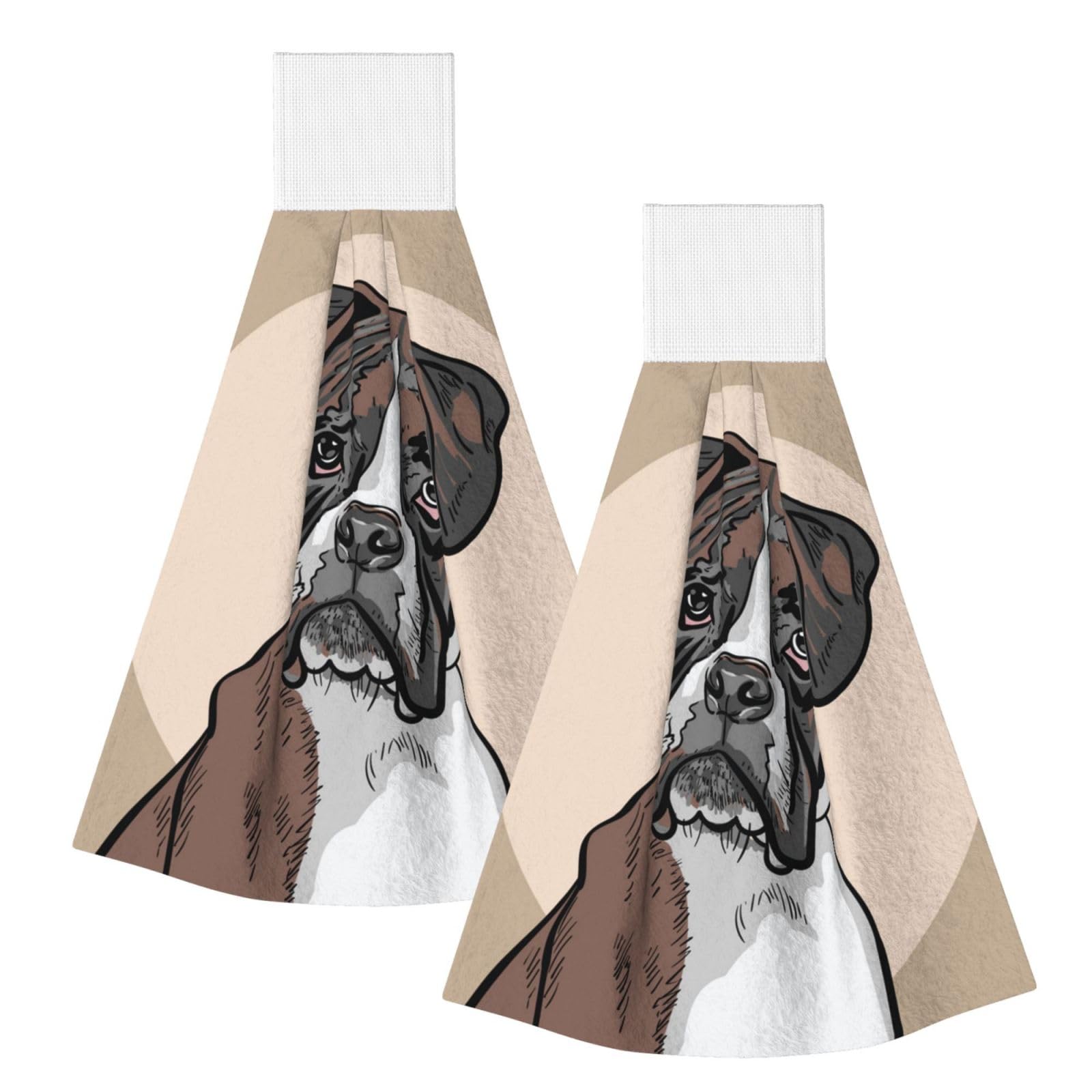 DOPKLNA Dog Boxer, 2 Pcs Hanging Coral Fiber Hand Towels for Bathroom, Absorbent Kitchen Towels