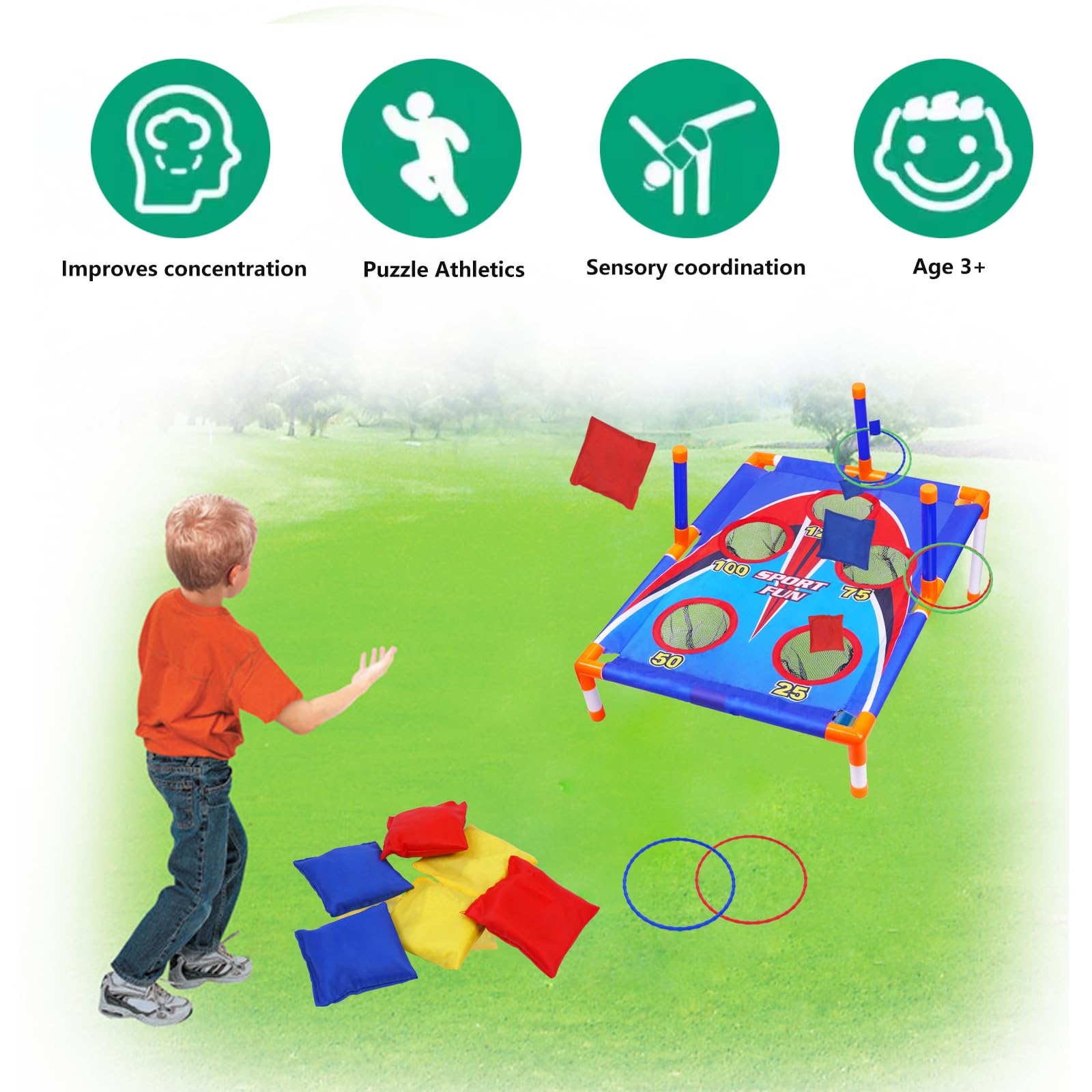 Bean Bag Toss Game for Kids, Kids Cornhole,with 6 Sandbags 6 Rings,Suitable for Children Aged 3-8,Portable Indoor and Outdoor Bean Bag Toss Game Set Gift - Image 5