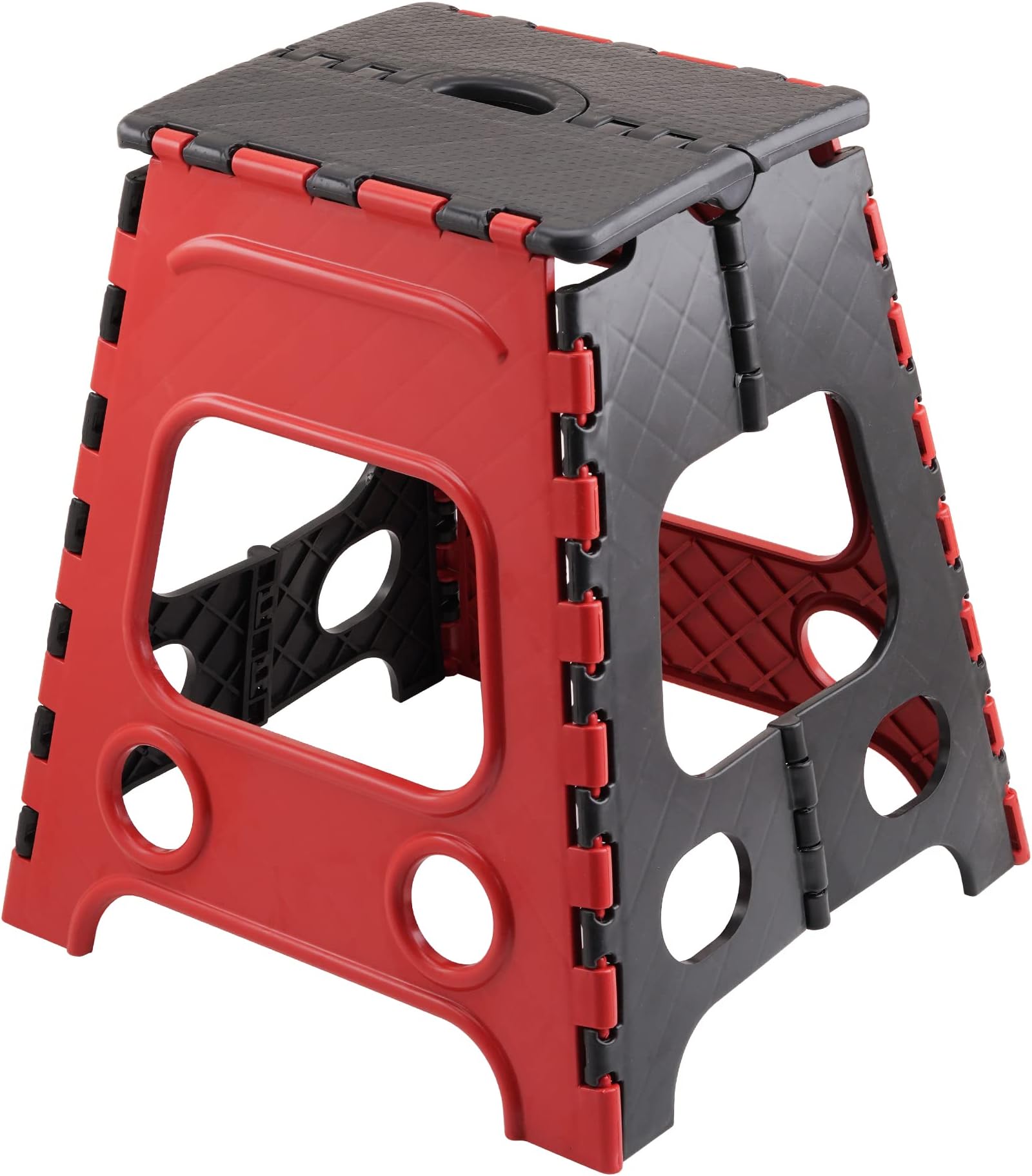Primelife Plastic Multipurpose Moveable Portable 120 kg Capacity Folding Stool (18 Inch Height, Red Black)(Prime)