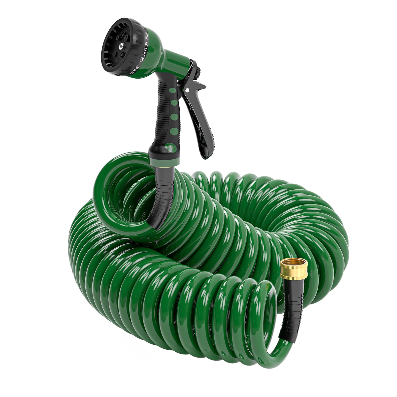 Coil Garden Hose 50 FT× 1/2”, EVA Flexible Water Hose with 6-Pattern Spray Nozzle,Curly Recoil Hoses,Retractable,Lightweight and No Kink Watering Hose for Boat, Greenhouse, Yard, patio