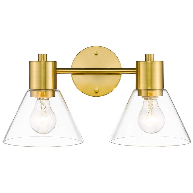 Gold Bathroom Vanity Light Fixtures, LMS 2 Light Bathroom Light Fixtures with White Glass Shade, LMS-100