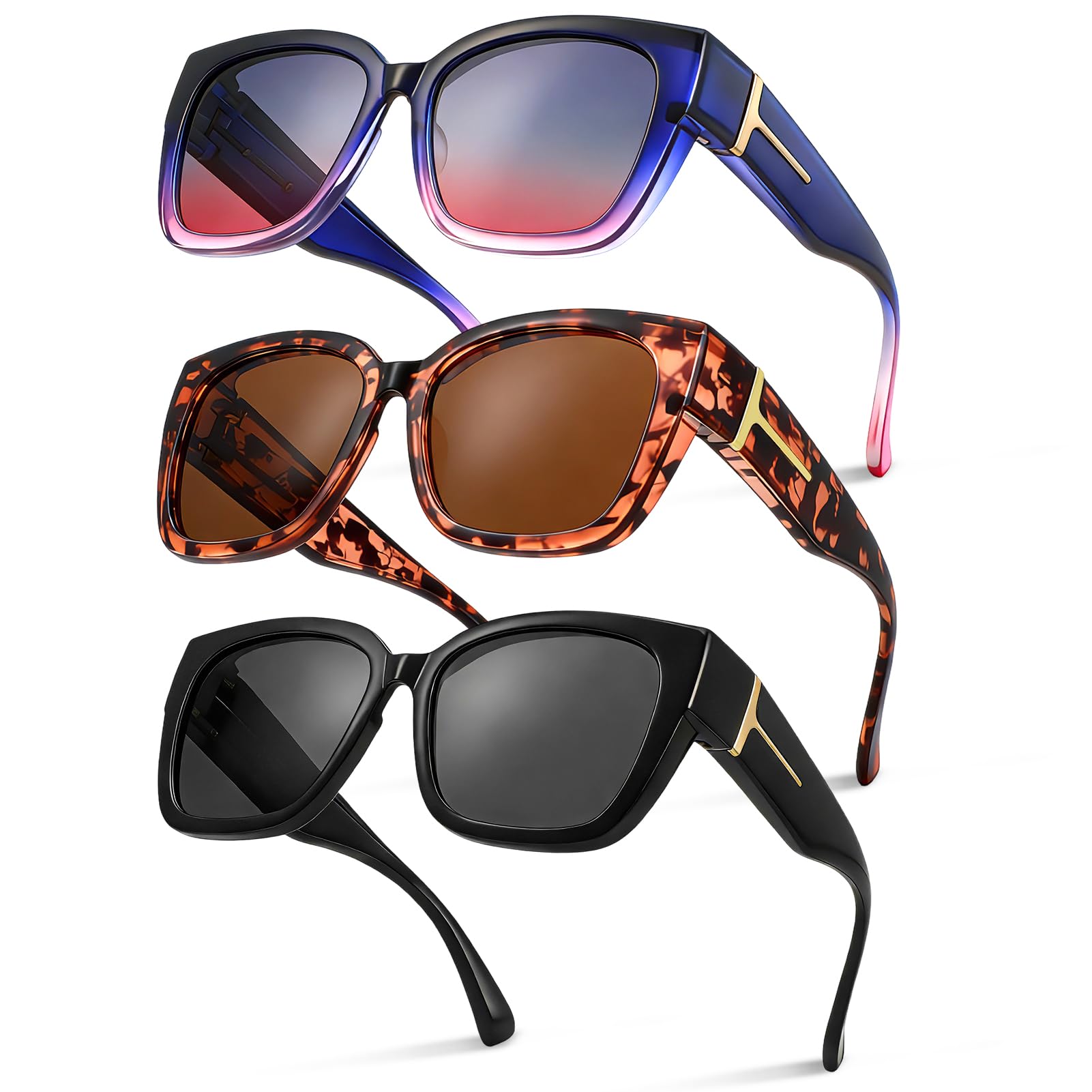 JATEBI 3er-Pack übergroße Brille Sonnenbrille für Frauen Männer polarisierte Passform über Sonnenbrillen UV400 Schutz