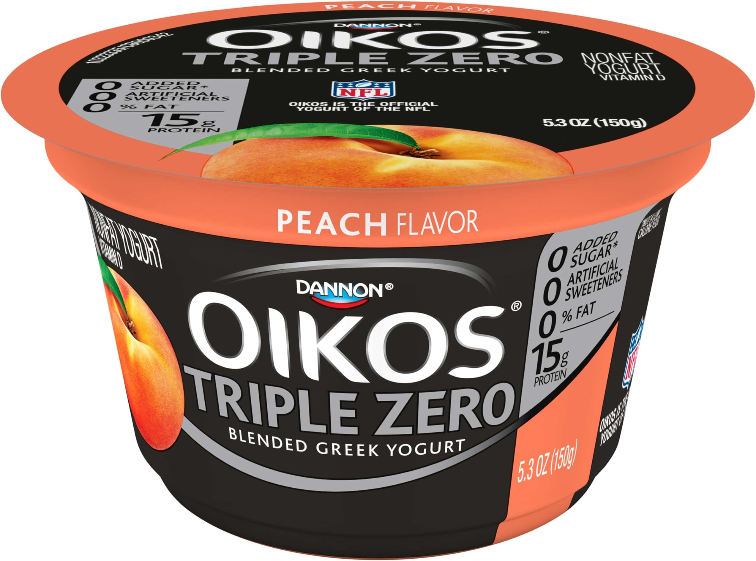 Oikos Organic Triple Zero Peach Nonfat Greek Yogurt, 5.3 Ounce -- 12 per case.