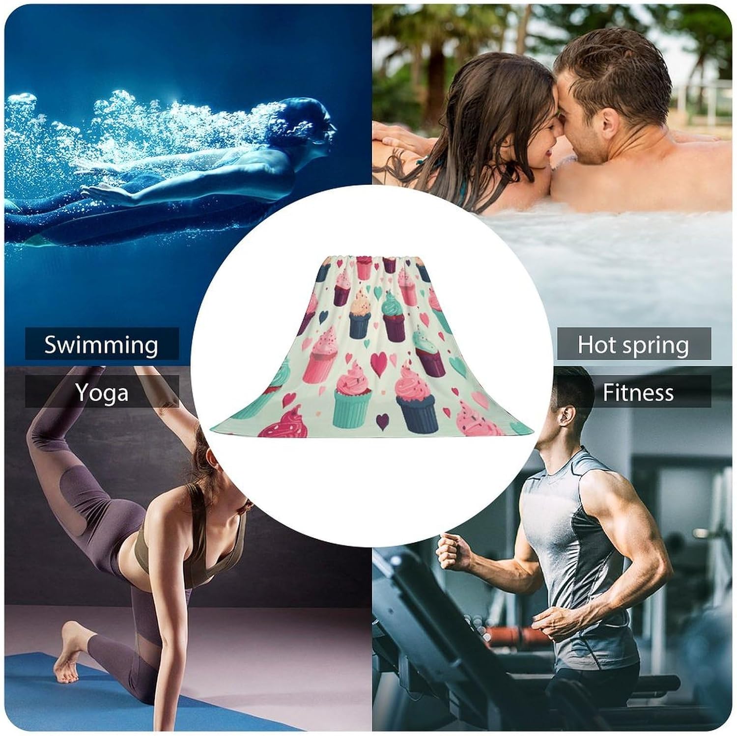 Cupcake Candy Hearts Sweet Towel Vacation Accessories Essentials Soft Lighterweight，Bath Towel for Adults Women Men，Bath Towels Gift for All Occasions, Machine Washable.