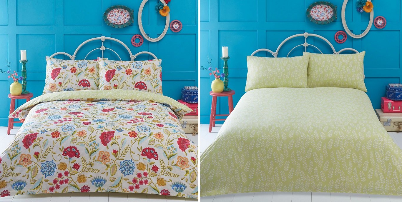 Irvine King Size Duvet Cover and 2 Pillowcases Set Bedding, Bed Set, Cream, Blue, Red, Floral, Retro, Cream