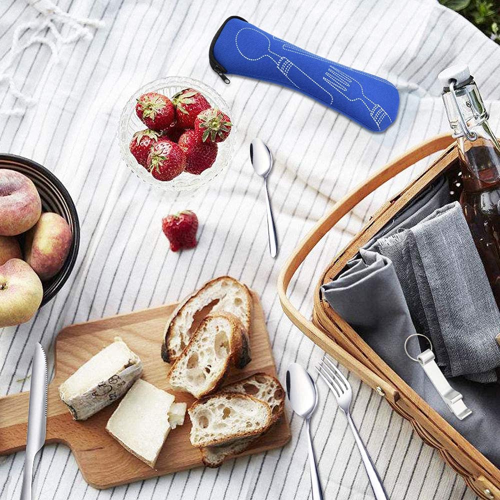 2 Set Posate Da Viaggio | Borsa Portatile Con Zip | Acciaio Inox 304 | Per Campeggio E Picnic - Foto 7