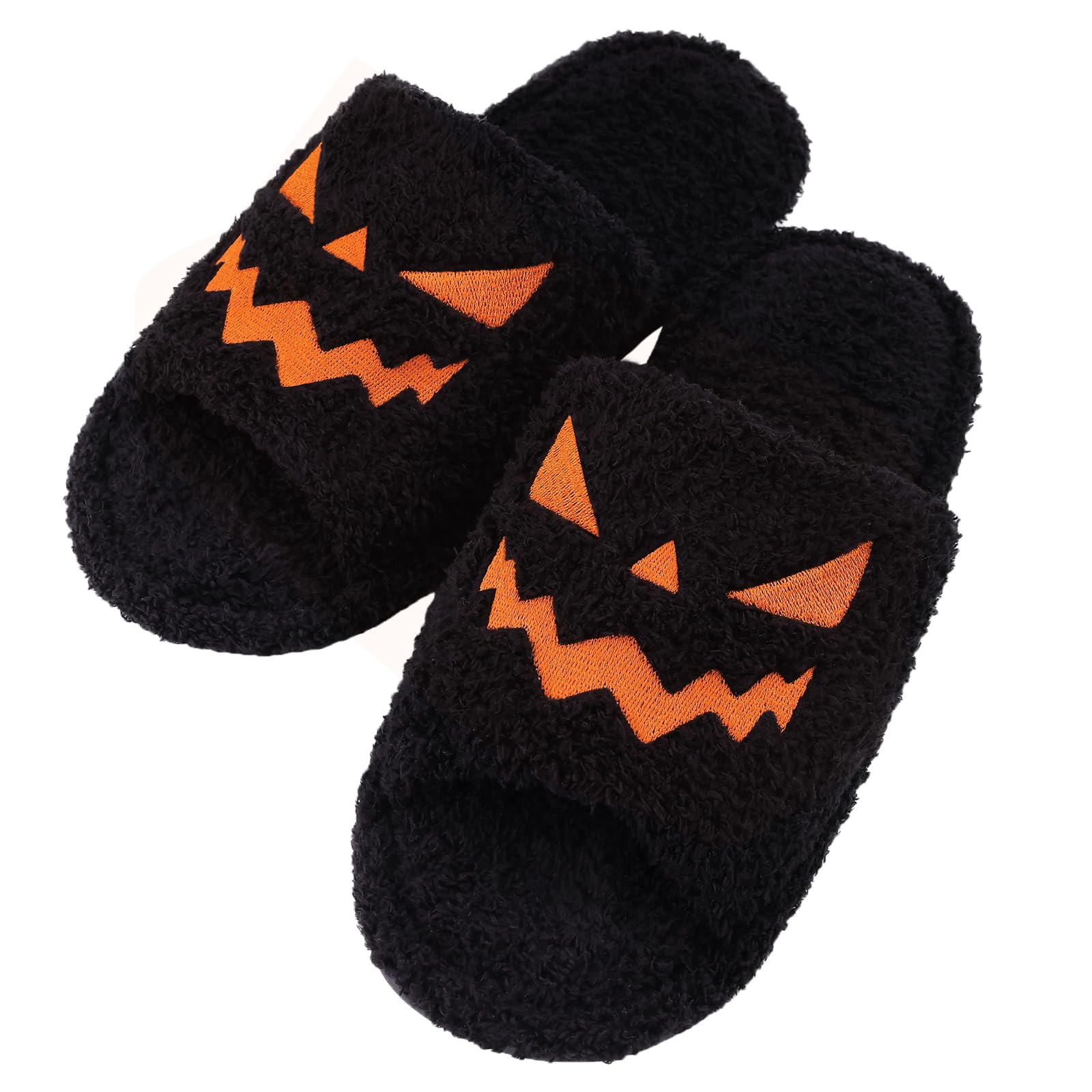 shevalues Halloween Slippers for Women Men Fuzzy Spooky Slides Soft Open Toe Indoor Slippers，BK-250