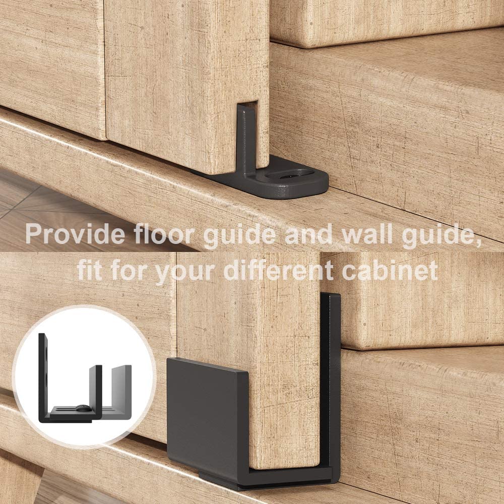 ZEKOO 4FT Mini Barn Door Hardware Kit, Small Sliding Double Barn Door Hardware Track Kit for Cabinets, Easy Install, I Shape Hanger (NO Cabinet) - 5