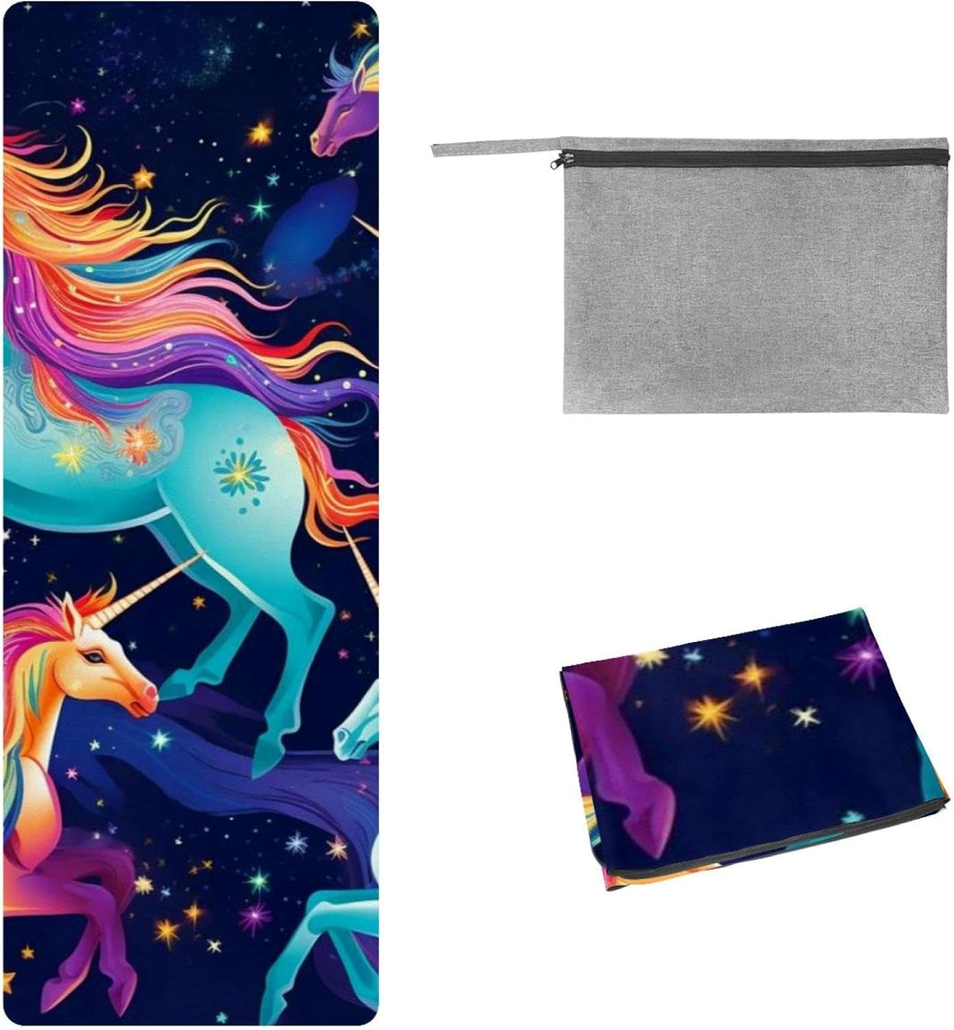 Yoga Towel, Rainbow Unicorn Pattern Non Slip Sweat Absorbent Hot Yoga Mat Towel for Hot Yoga, Pilates and Fitness - 72.8" x 26.8"