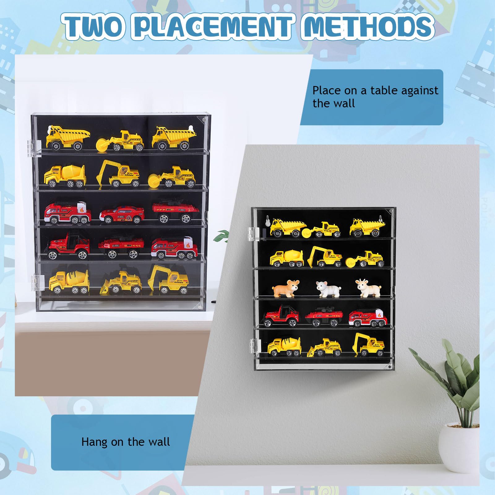 Sosoport Acryl Vitrine für Modellautos mit Mehreren Schichten Staubdicht und Kratzfest Schwarzer Boden als Ausstellungsständer für Spielzeugsammlungen und Tischmontage