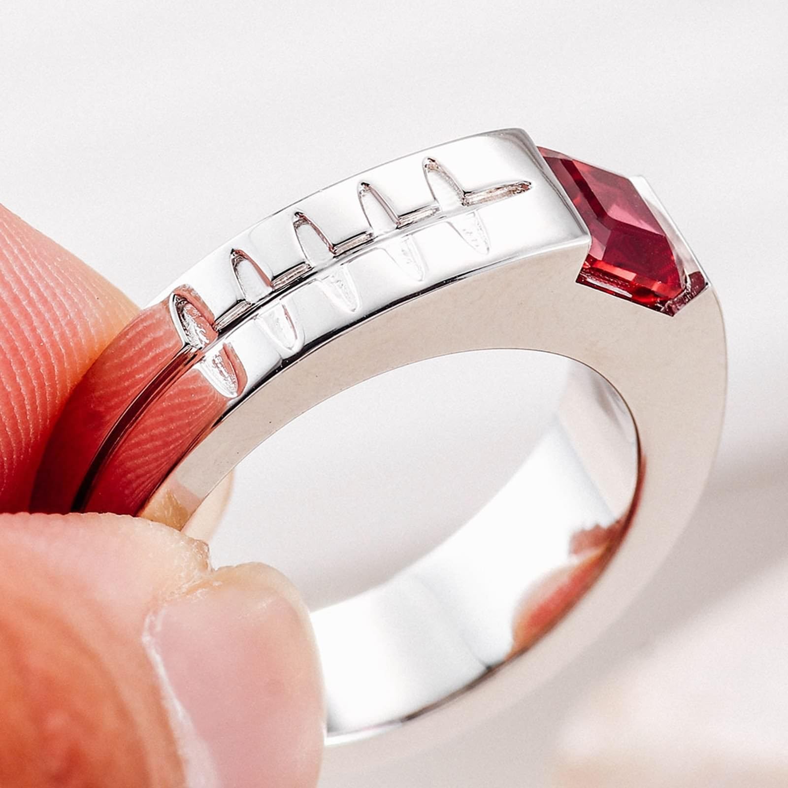 AMDXD Bague de fiançailles en or blanc véritable 375/585/750, largeur 6 mm, bague classique avec rubis carré rouge, 9 K/14 K/18 K, taille 47-62