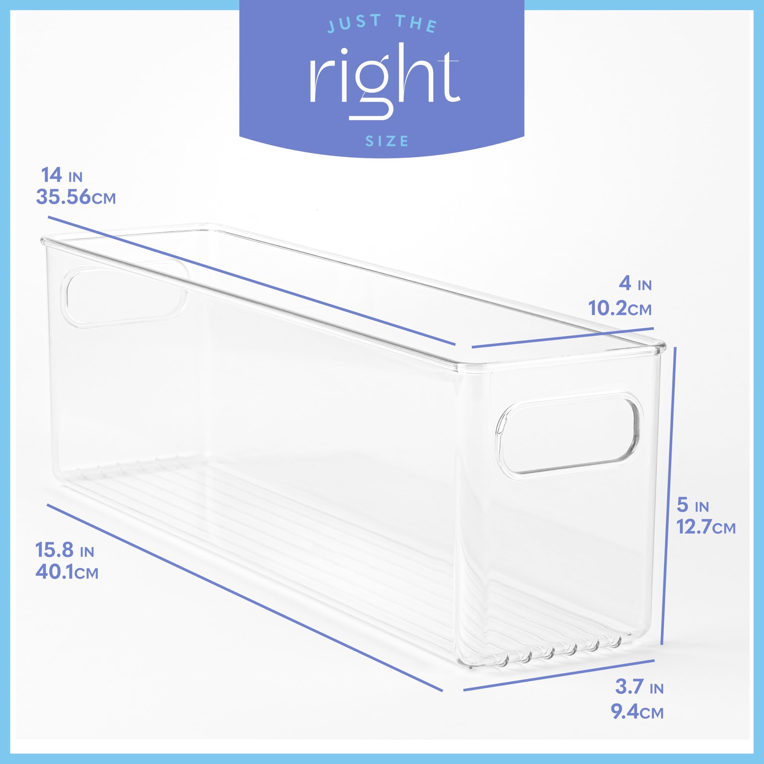 Contenitori per alimenti in plastica trasparente, con manici, per organizzare cucina, dispensa, frigorifero, congelatore, dispensa, armadio, bagno. 35,6 x 10,2 x 12,7 cm