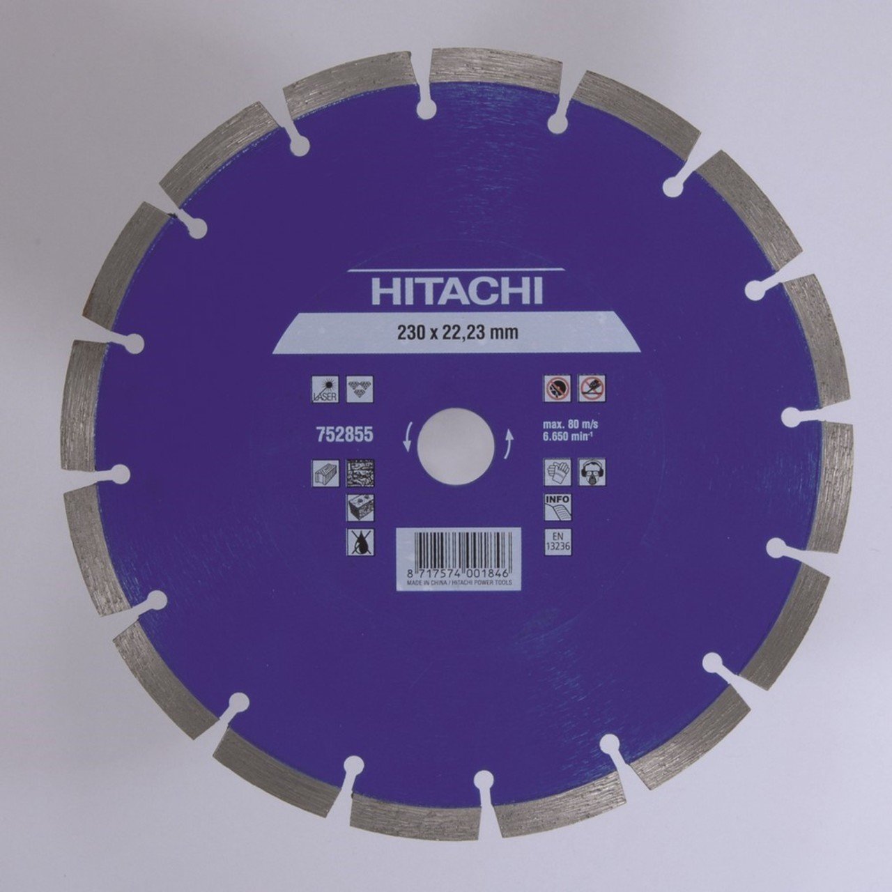 HIKOKI 752852 - Disco de diamante para materiales duros como el hormigón, ladrillo duro, granito - laser segmentado 125x22,2x10 mm