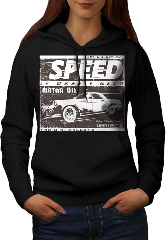 Wellcoda Vintage Racing Speed Car Womens Hoodie, Auto Casual Hooded