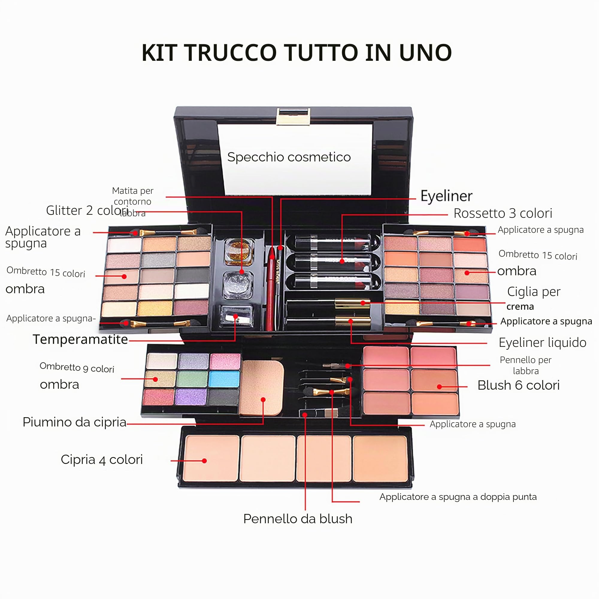 Trousse Trucchi Donna - Make Up Set - Set Trucchi Donna Include Palette Di Ombretti Rossetto Fard Concealer Cipria Eyeliner Mascara