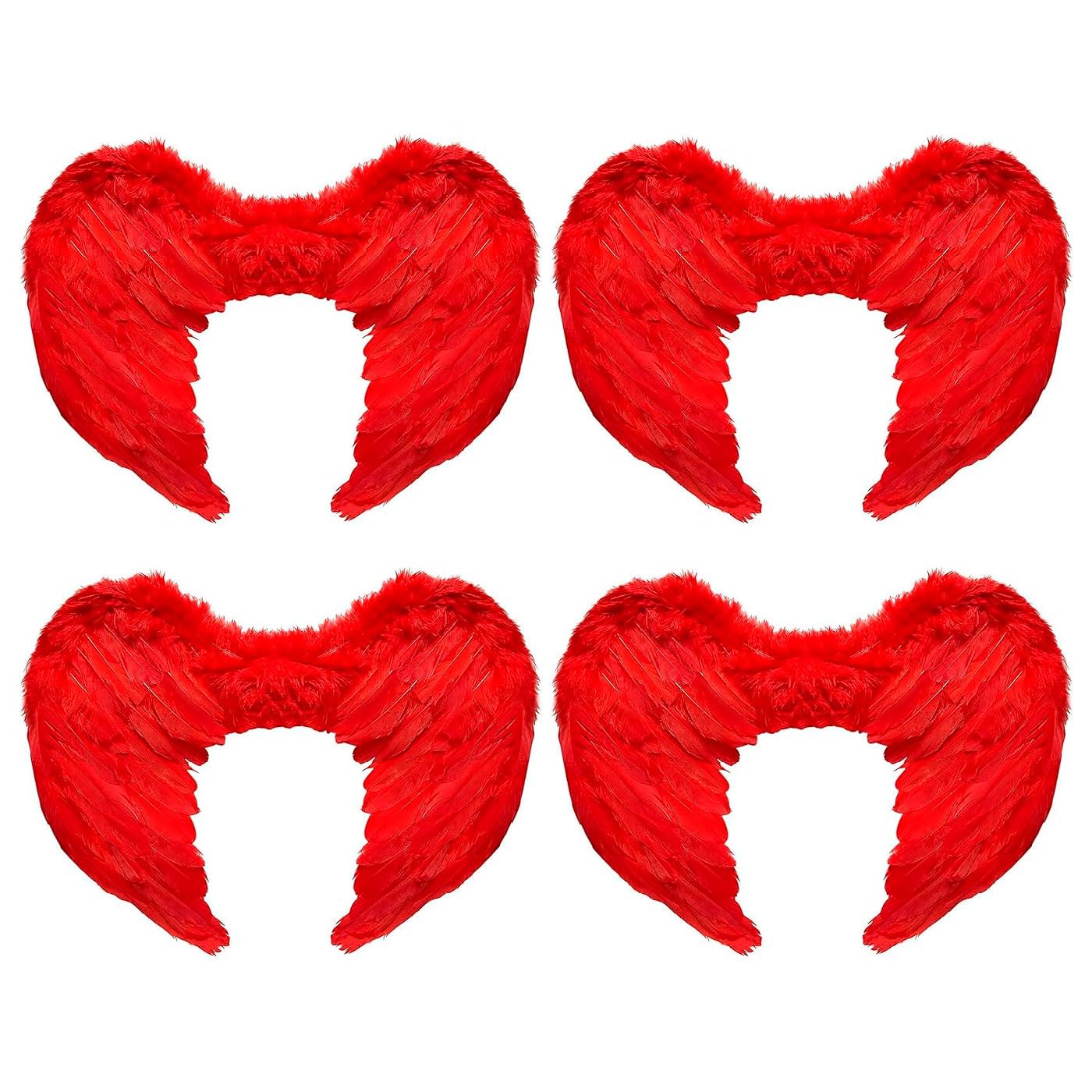 Tradineur - Confezione da 4 ali d'angelo con piume e bretelle elastiche, accessorio per costume da diavolo, Halloween, Carnevale, Cosplay (Rosso) 60 x 40 cm)
