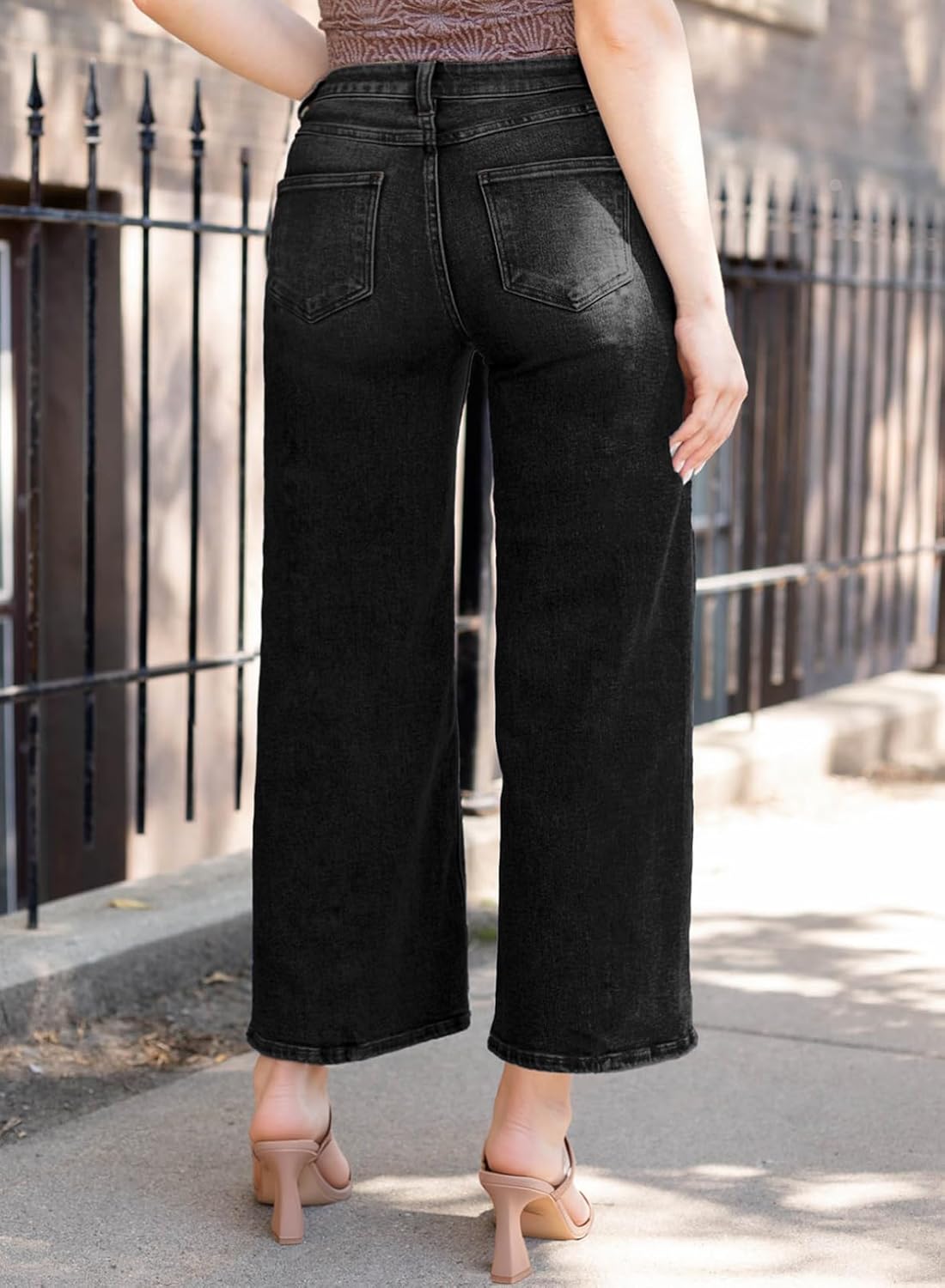 Eytino Plus Size Wide Leg Jeans for Women Trendy High Waist Front Seam Casual Stretchy Ankle Denim Pants with Pockets(1X-5X) - Image 2