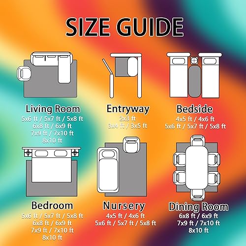 Miniatura 7 de Alfombras retro para sala de estar, alfombras de área de los años 70, 5 x 7, alfombra de onda abstracta, alfombra de arco iris colorida para sala de