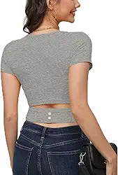 Camisetas femininas de manga curta, casual, verão, básica, gola canoa, caimento justo, malha canelada