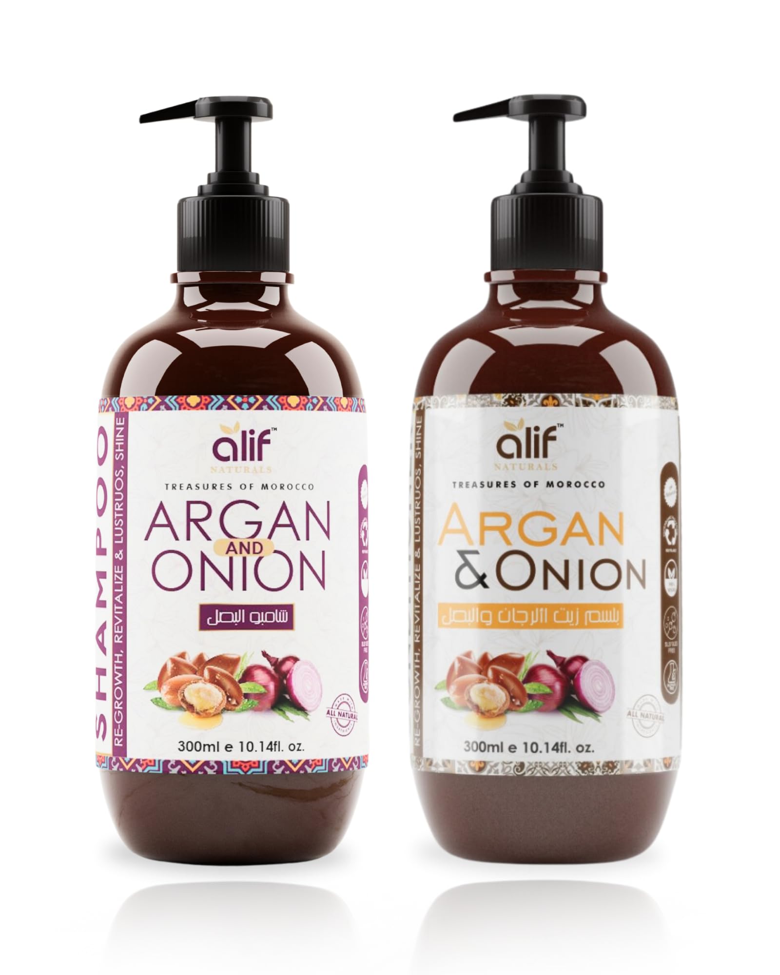 Moroccan Argan & Onion Shampoo & Conditioner Set | Anti Dandruff & Damage Repair Formula fully Organic enriched with Argan oil, Pro-Vitamin B5 & Keratin for All Hair Types-Color | 300ml