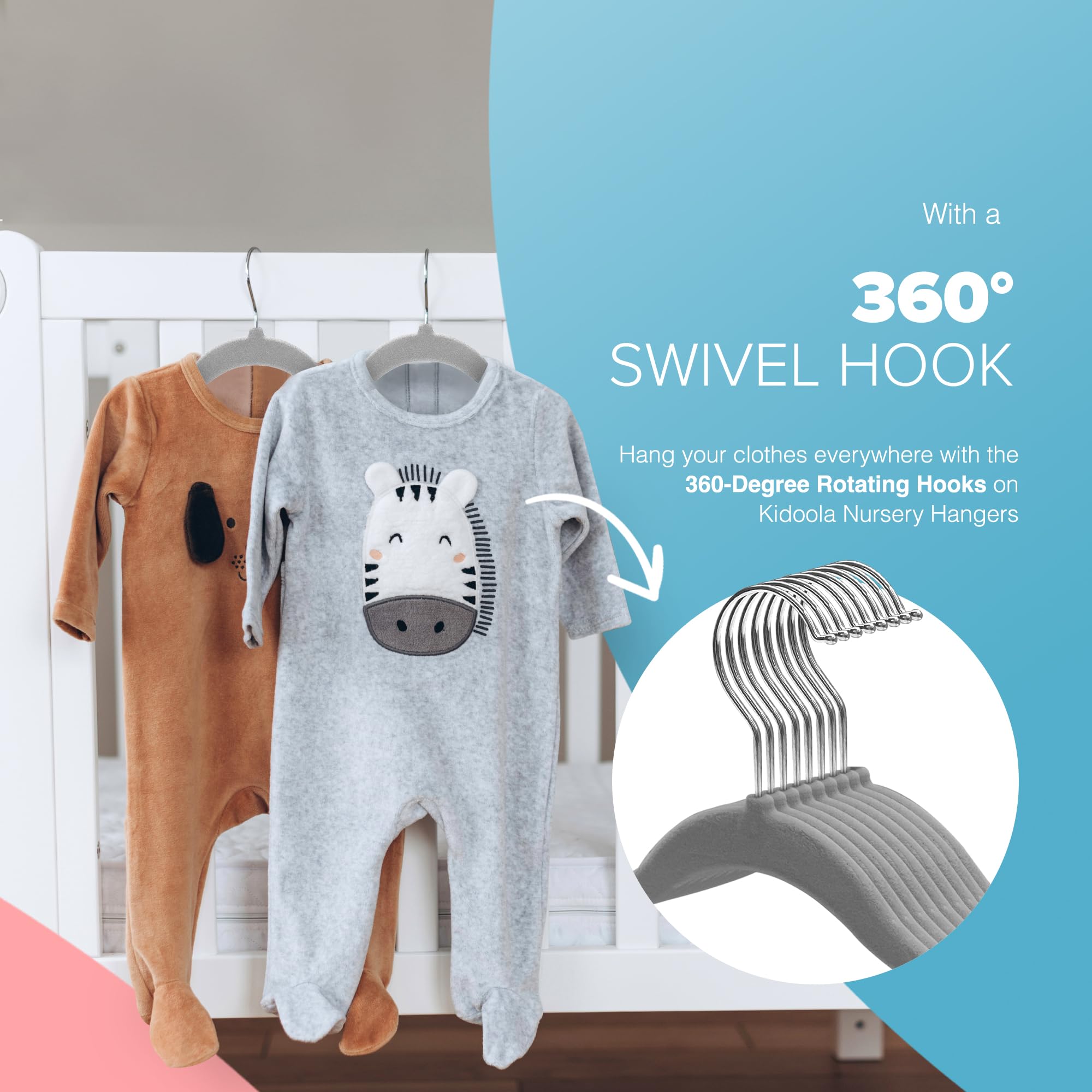 KEPLIN set di 20 Grucce in velluto per bambini con 7 divisori - Grucce per neonati e bambini fino a 24 mesi, antiscivolo e salvaspazio (Grigio)