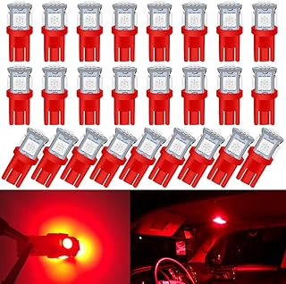 25-Pack 194 LED Light Bulb, Super Bright T10 LED Bulb Red, 2825 Bulb 5050 Chipset 5-SMD, W5W 168 LED Bulbs Replacement for 12V Car Interior Dome Map Door Courtesy License Plate Lights