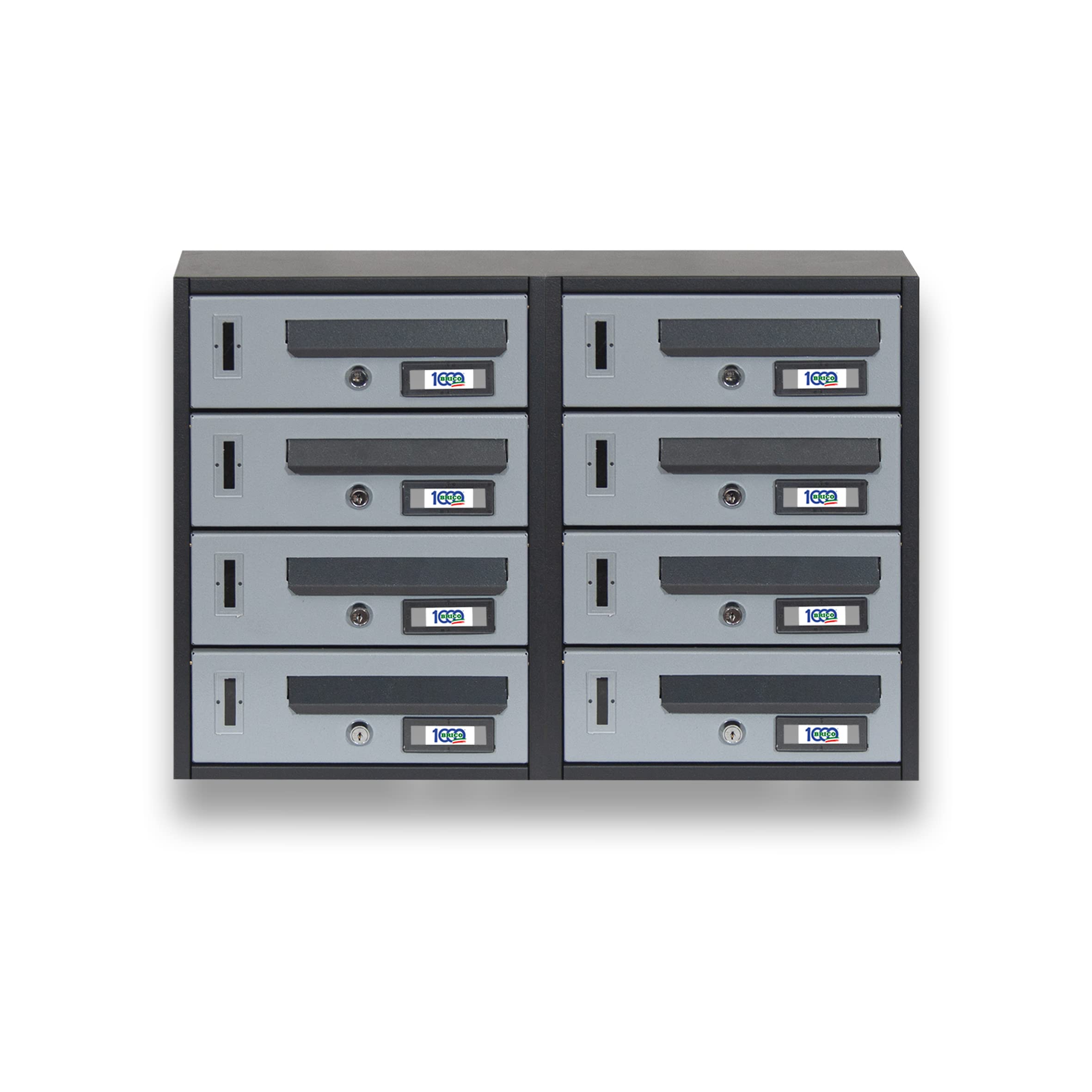 MILLE Buzón de correos para condominios, 8 plazas, gris, 60 x 17 x 42 cm, modelo modular