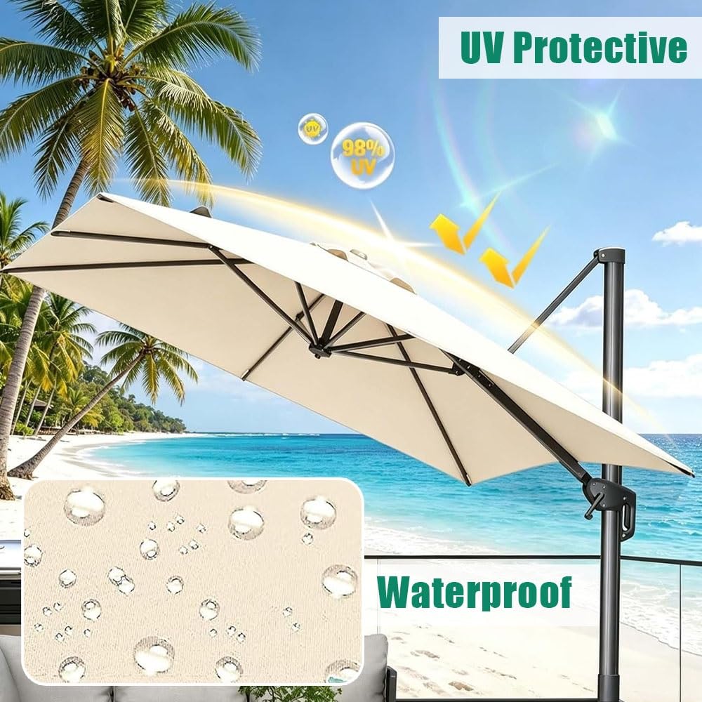 Carré Toile De Rechange Pour Parasol Déporté 2.5x2.5m 3x3.0m Auvent De Parapluie Déporté Carré 8 Baleines Housse De Rechange Pour Parapluie De Terrasse(Gray,4x3.0m/13x9.8ft)