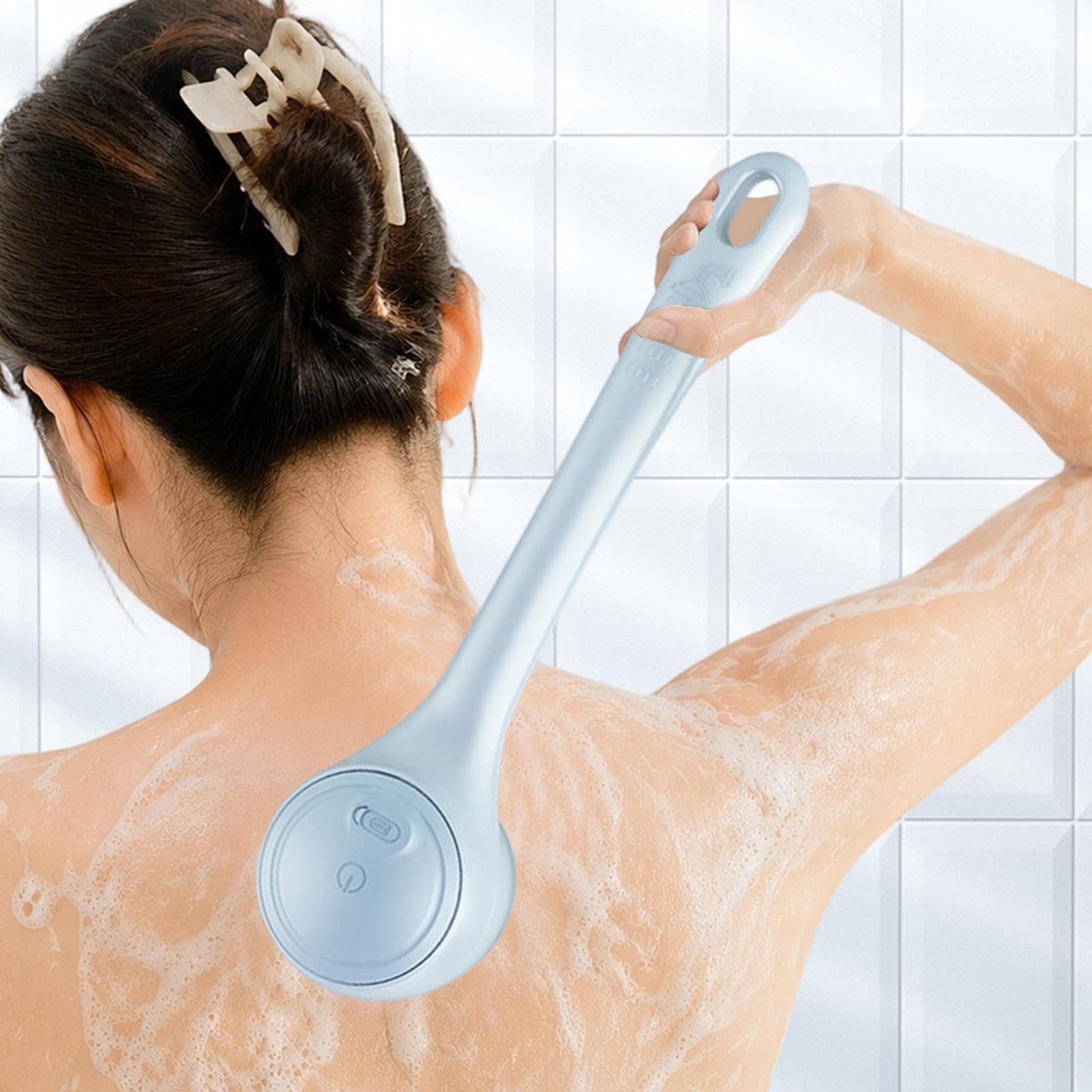 Elektrische Rücken-Peeling-Bürste, rotierendes Beinpeeling, 2 | Körperbürste für Peeling, wasserdicht, mit doppeltem Griff, für Frauen, Männer, Handpflege