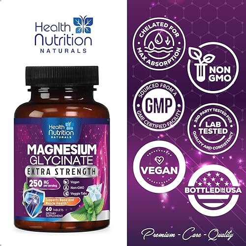 Vista 4 de Glicinato de magnesio 250 mg – 100% magnesio quelado para una máxima absorción – Apoyo para el sueño, músculos, nervios, hueso y corazón apoyo