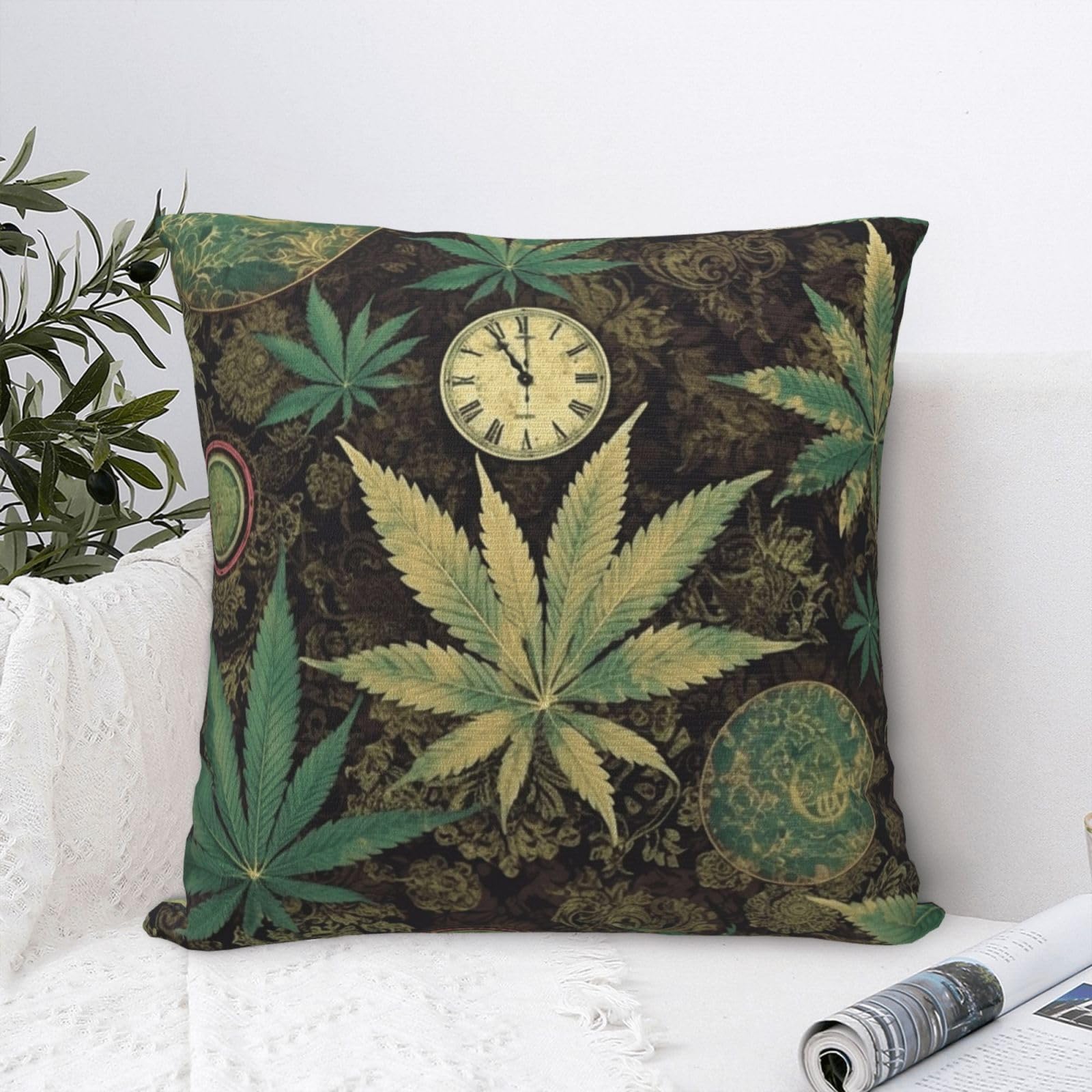 FodPand Luxury Velvet Throw Pillow Covers 20"x20" Super Soft Decorative Pillow Cases - A Puff in Time Weed Marijuana Pillowcases Modern Lumbar Cushion Cases for Couch Sofa Bed Pillow Shams