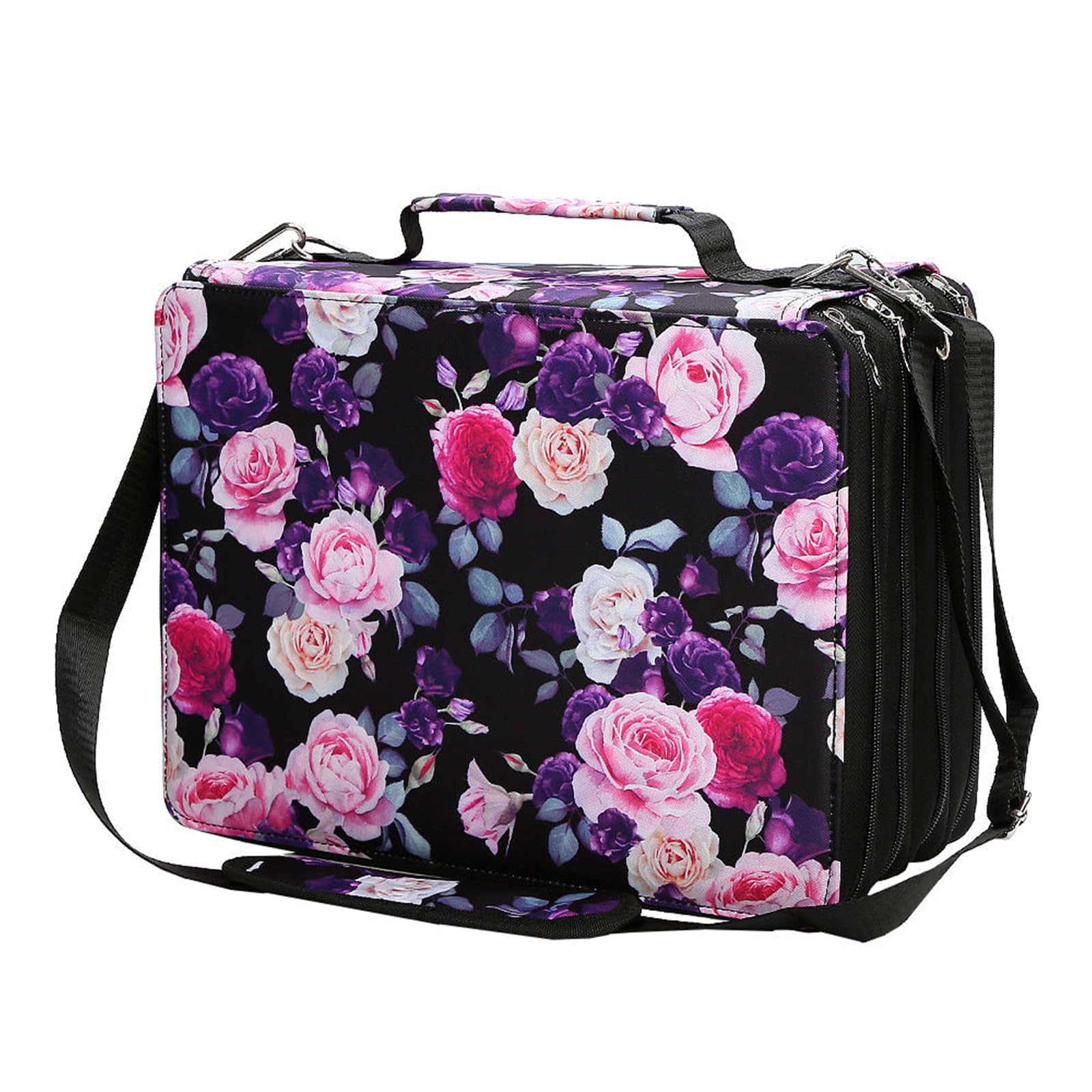 168/224 slot grande custodia in pelle per pennarelli con tracolla multistrato, borsa per il trasporto di penne organizer per penne resistenti, Tela a colori, 168 holes