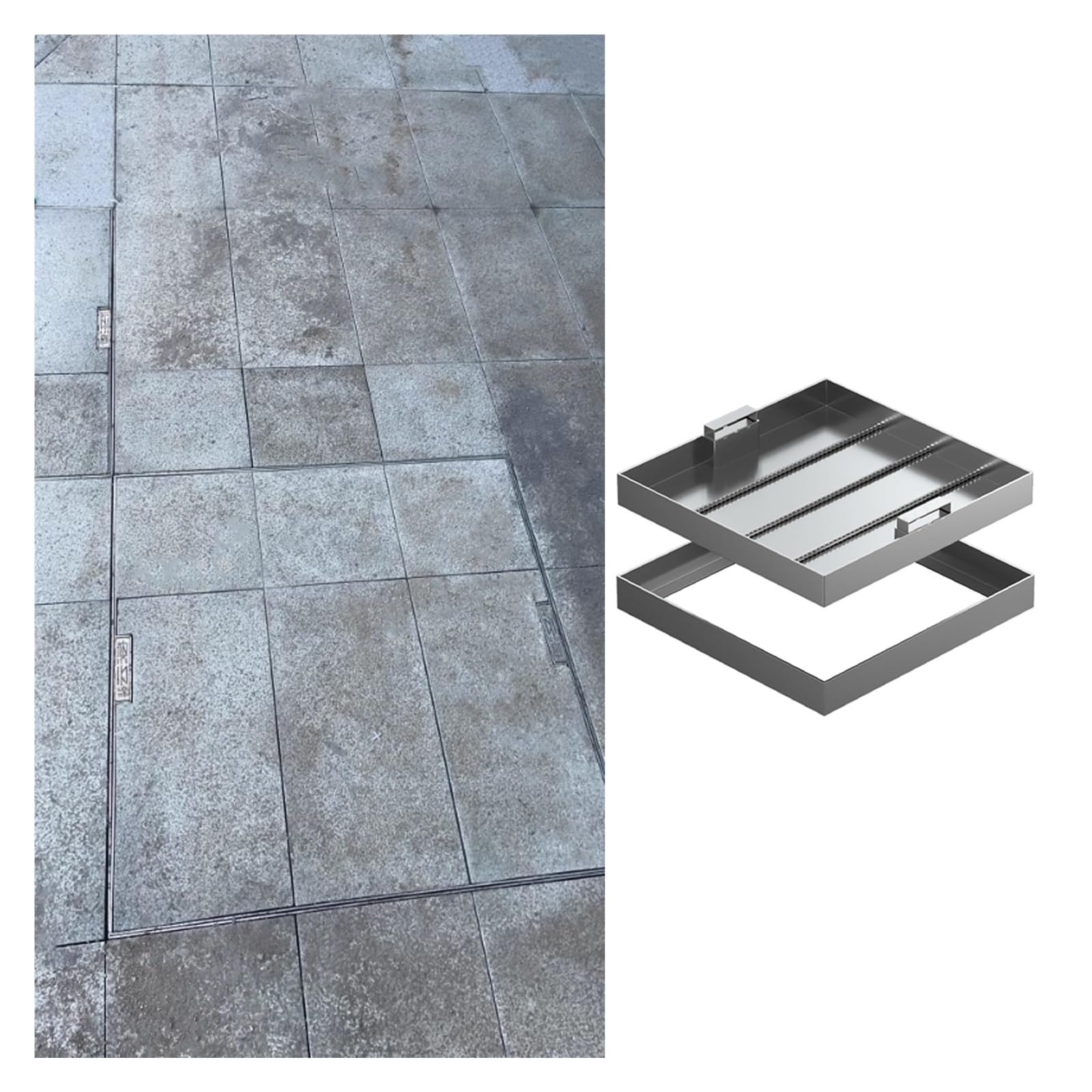 Cubierta cuadrada de metal con base de acero inoxidable y 2 asas, 19.7 x 19.7 x 2 pulgadas, perfecta para fosas sépticas al aire libre, juego de 2 duraderas y seguras