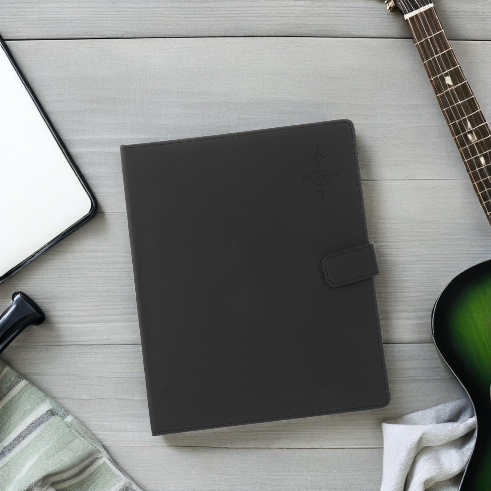 TOPBATHY Carpeta de Partituras de Piano y Guitarra Negra de Cuero Sintético, Organizador con 30 Páginas Numeradas para Hojas Sueltas, Adecuado para Músicos y Práctica en Aula o Conciertos