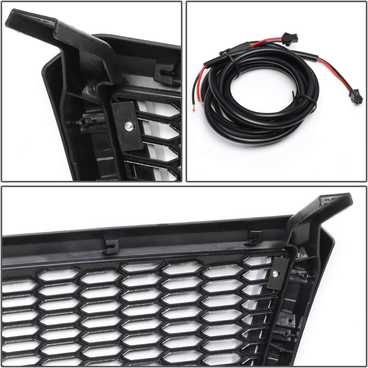 DNA MOTORING GRF-LB-012-BK ABS Badgeless Honeycomb Mesh LED Light Bar Front Bumper Grille Grill Compatible with 04-08 Ford F-150