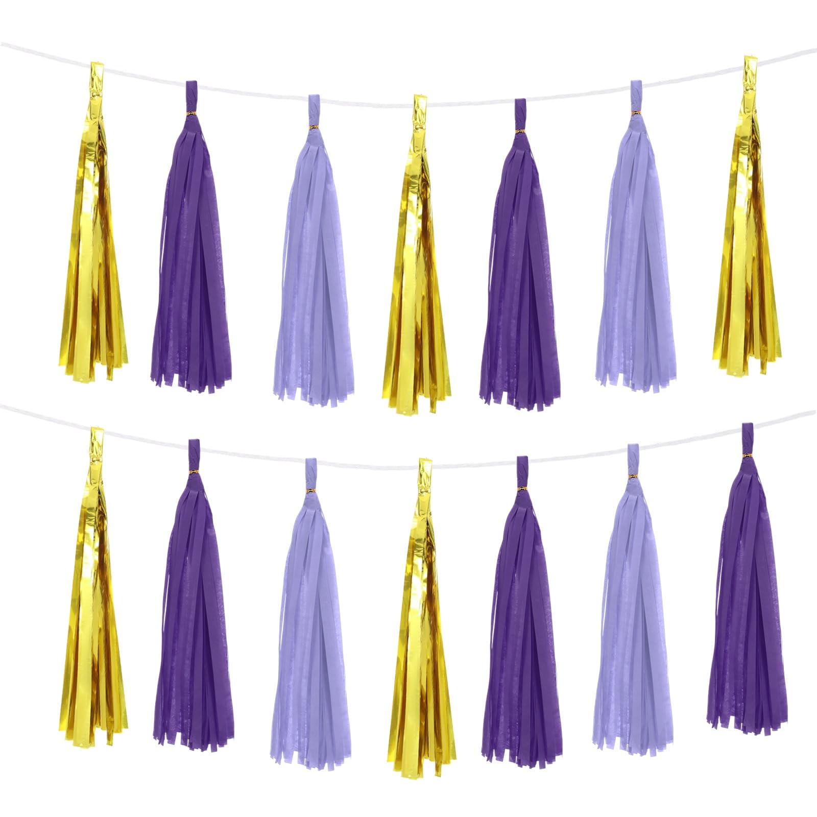 sourcing map 15Pcs Tassel Garland Tissue Paper Tassels Banner Foil Fringe Streamers for Party Decorations Wedding Birthday DIY Kit, Light Purple Dark Purple Gold — image 1