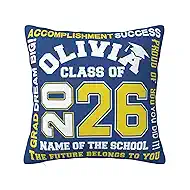 Custom Graduation Pillow Case,Personalized Graduations Gifts with Name School,Custom Class of 2026 Throw Pillow Cover 2026 Grad for High School College Graduation Party Gifts